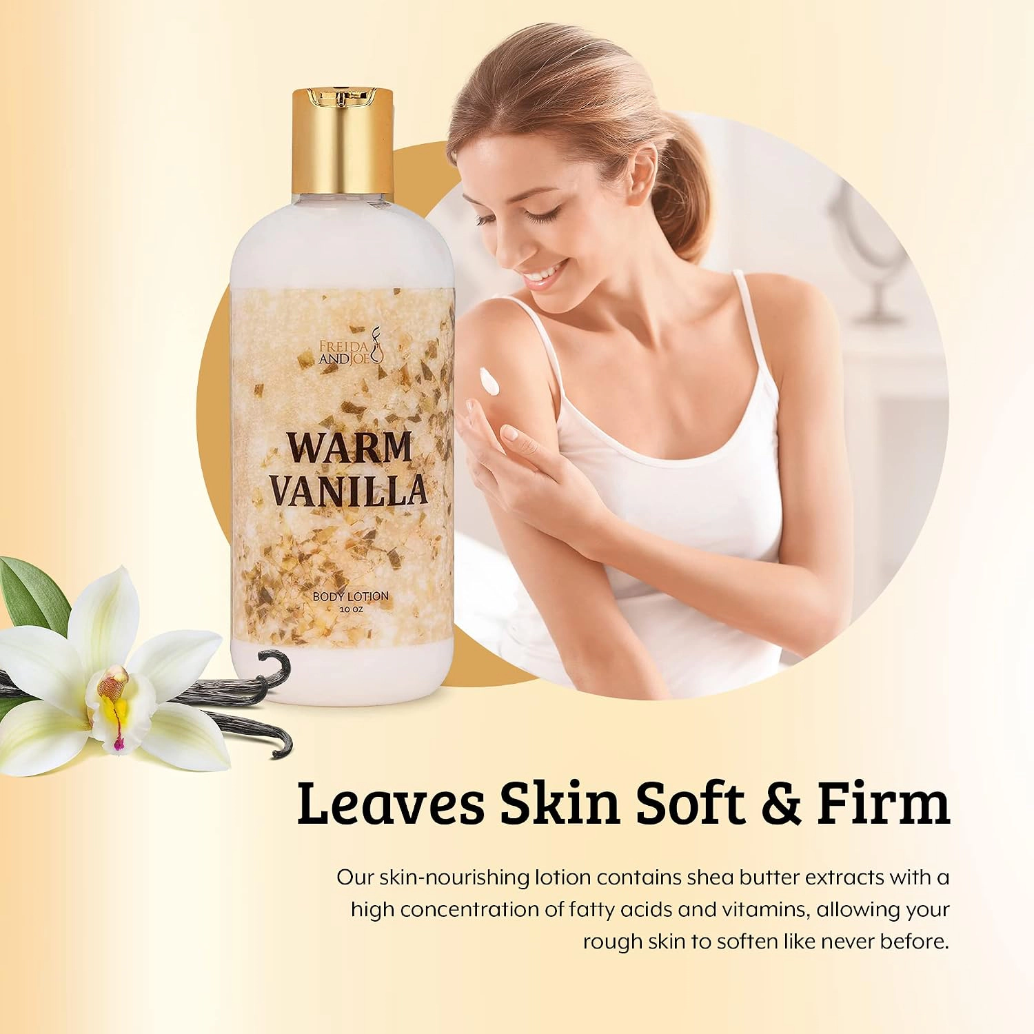 Freida and Joe Womens Warm Vanilla Fragrance Deep Moisturizing Body Lotion in 10oz Bottle