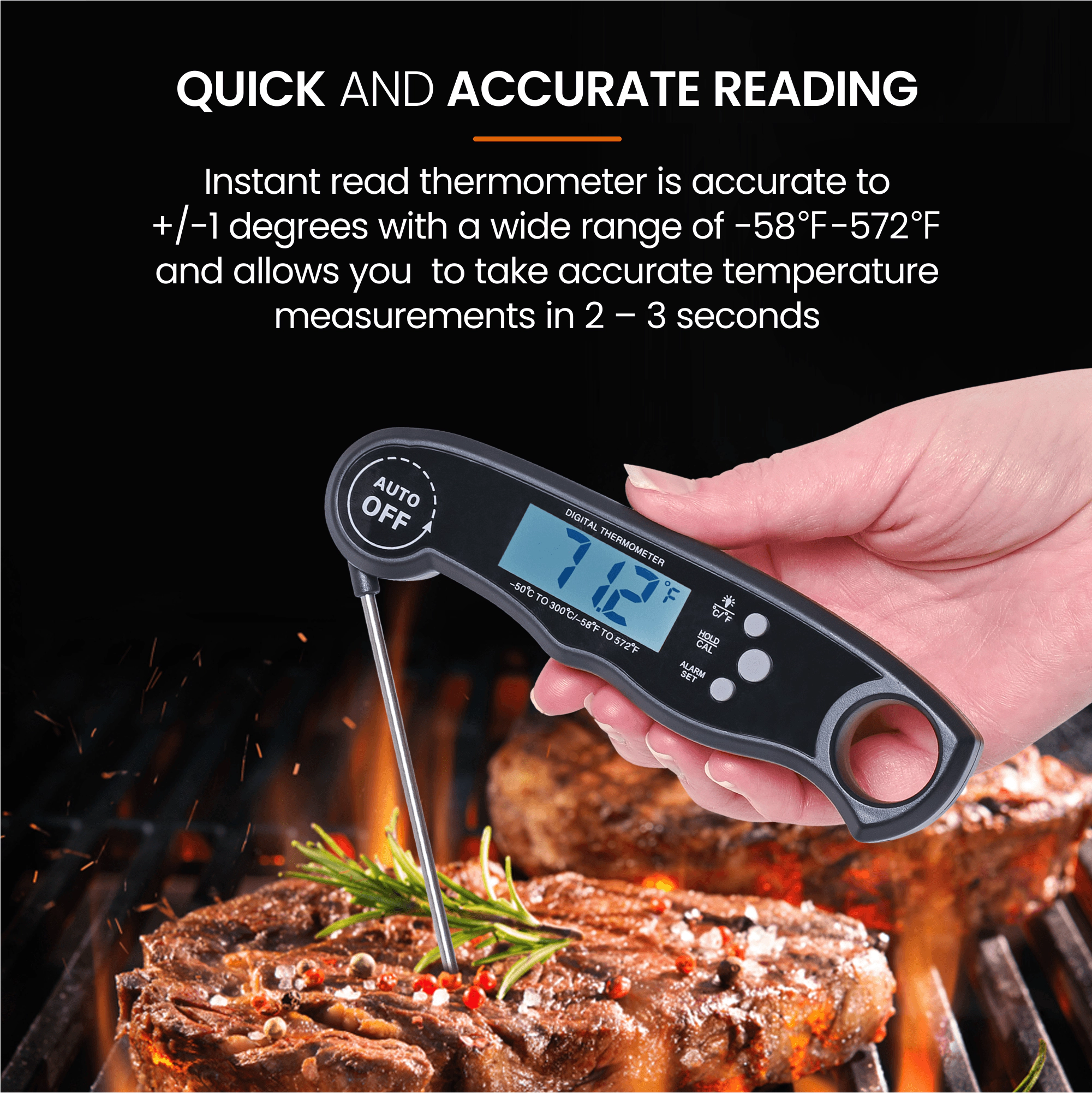 Cheer Collection Instant Read Food Thermometer with Foldable Probe