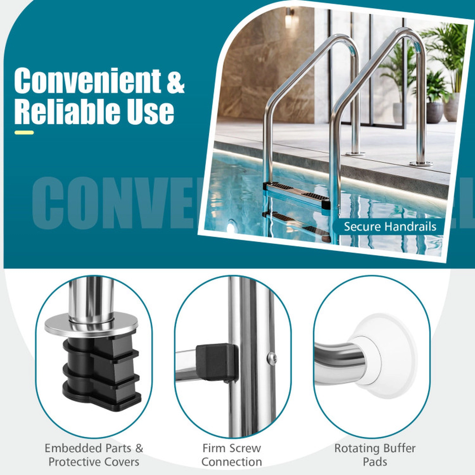 SUGIFT Silver 4-Step Inground Pool Ladder with 2 Handrails and Non-Slip Pedals 68.5-in H 440-lb User Capacity
