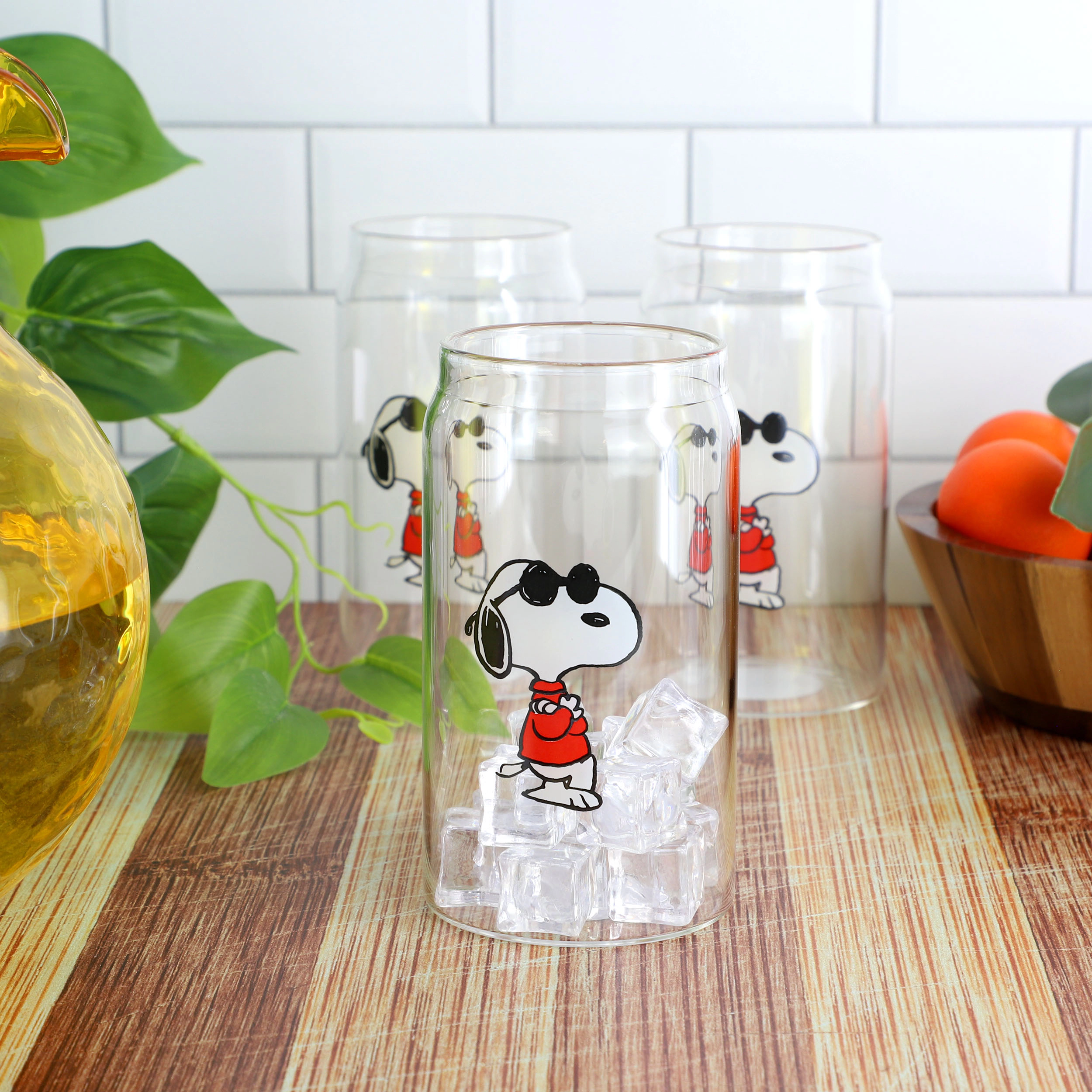 Peanuts 6 Piece Summer Day Warm Hugs 16 Ounce Glass Tumblers