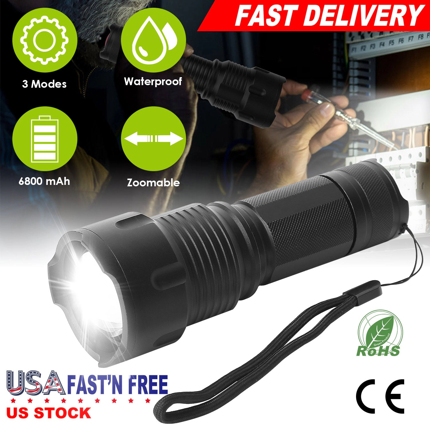GBruno Rechargeable Zoomable LED Flashlight