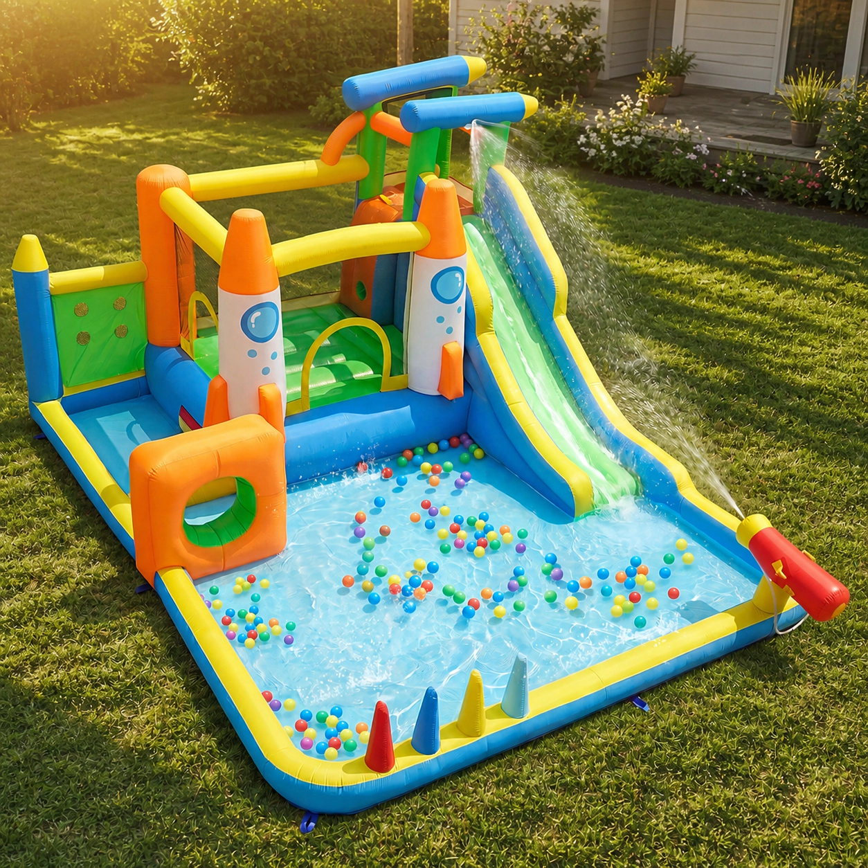 SUGIFT 10-in-1 Inflatable Bounce House with Water Slide Tunnel Ball Pit and Splash Pool for Backyard