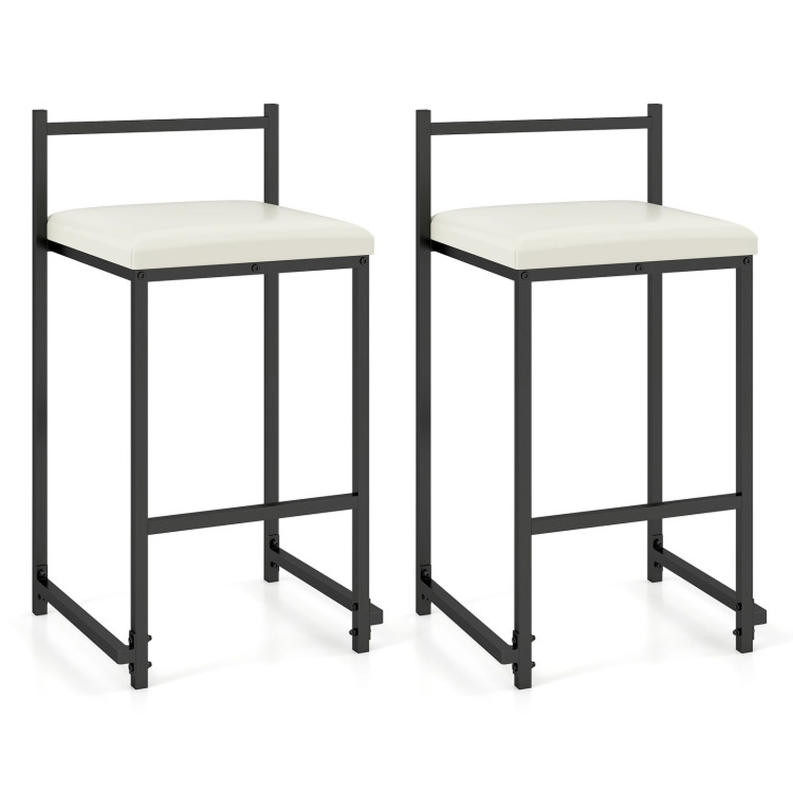 SUGIFT Set of 2 Stackable Counter Height Bar Stools Footrest 400-lb Capacity 26-in Seat Black Frame Light Gray Cushions