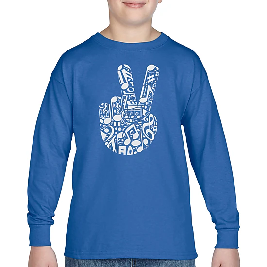 LA Pop Art Boys Long Sleeve T-Shirt - Peace Finger Notes