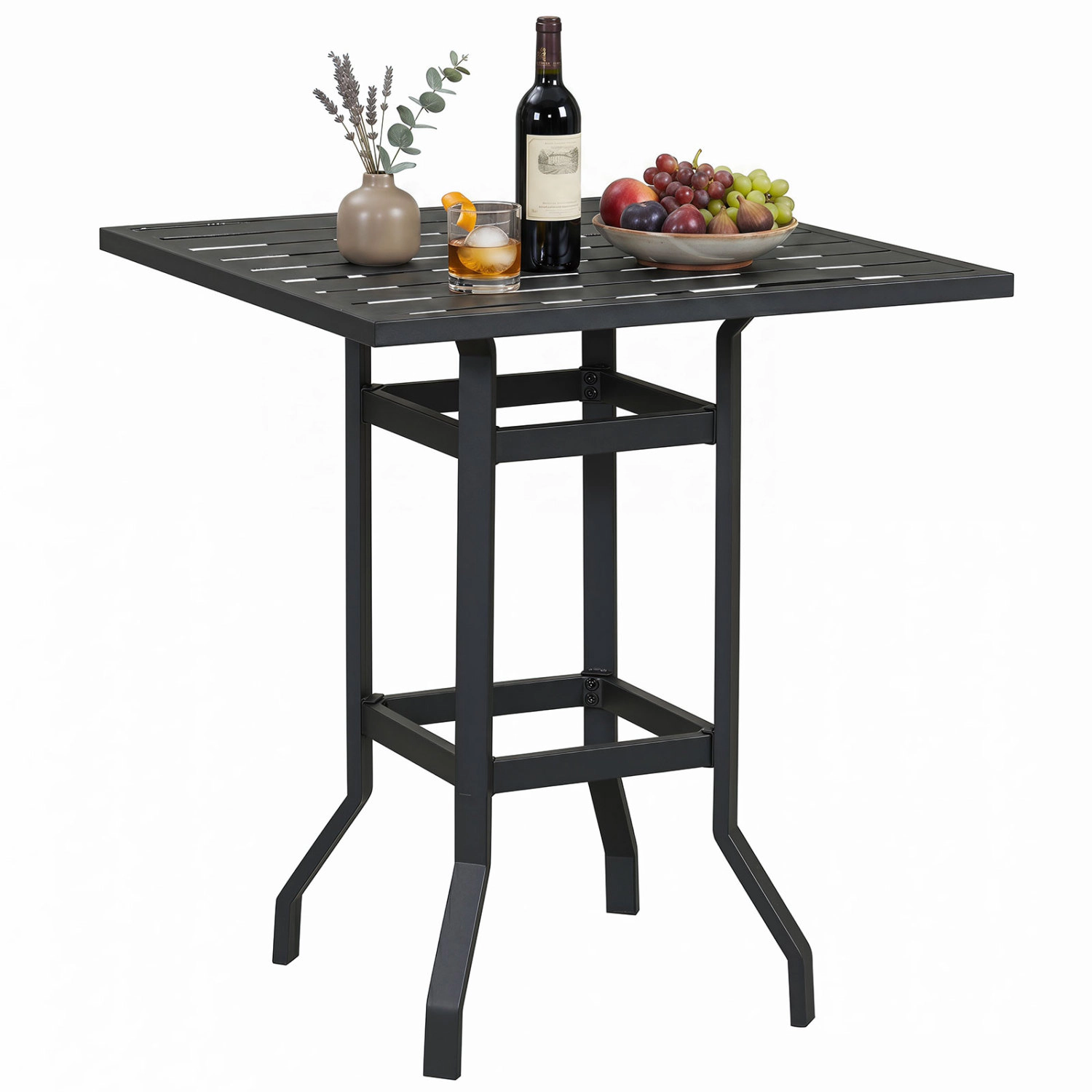 LJG 32 Inches Outdoor Steel Square Bar Table with Powder-Coated Tabletop