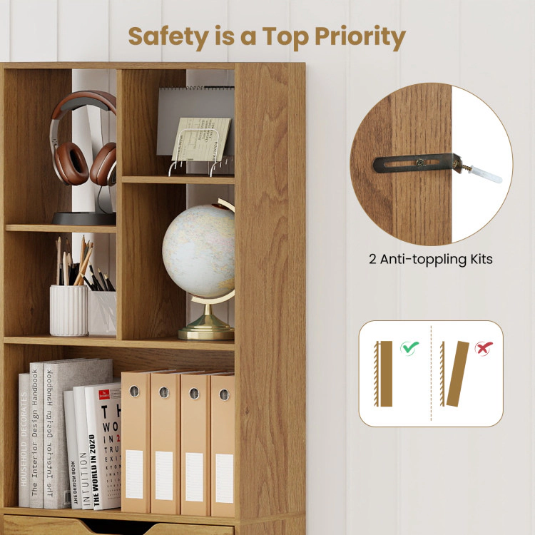 Hivvago 61inch Tall Freestanding Bookcase with Drawer 8-Cube Storage Organizer
