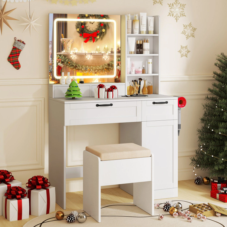 Hivvago Vanity Set with Mirror and 3 Lighting Modes and Adjustable Brightness-White