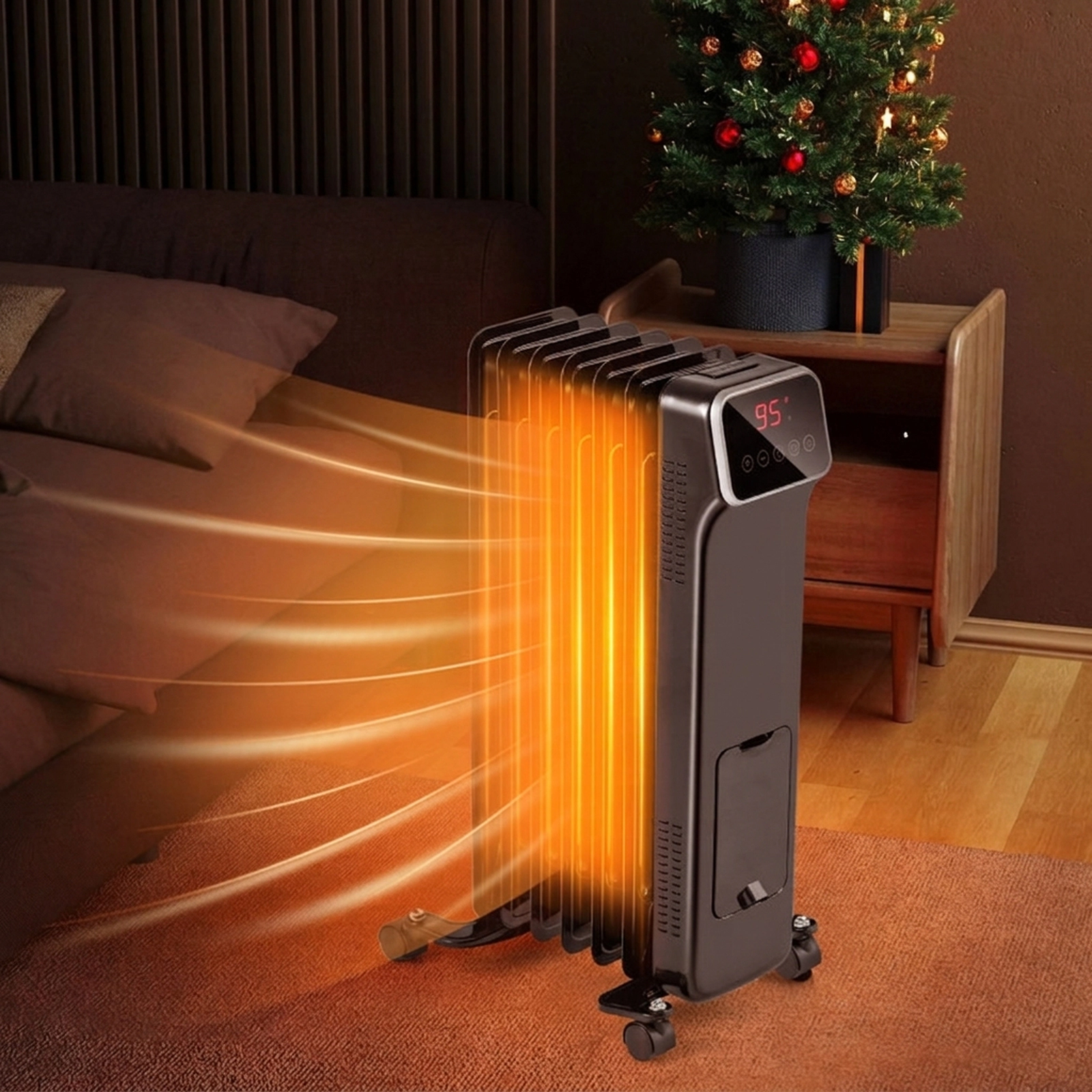 SUGIFT 1500W Oil Filled Radiator Heater with Remote Control 3 Heat Settings 24H Timer 24-in Tall Black