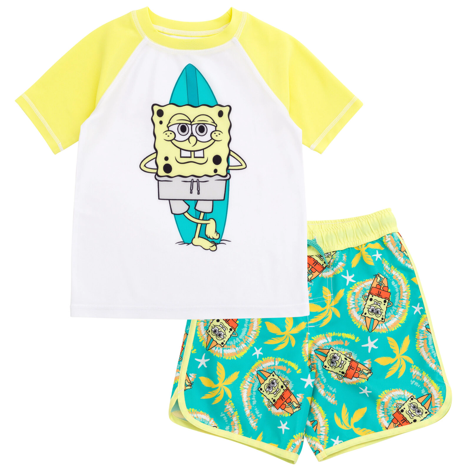 SpongeBob SquarePants Boys' 2-Piece Swimwear Rash Guard and Swim Trunks Set