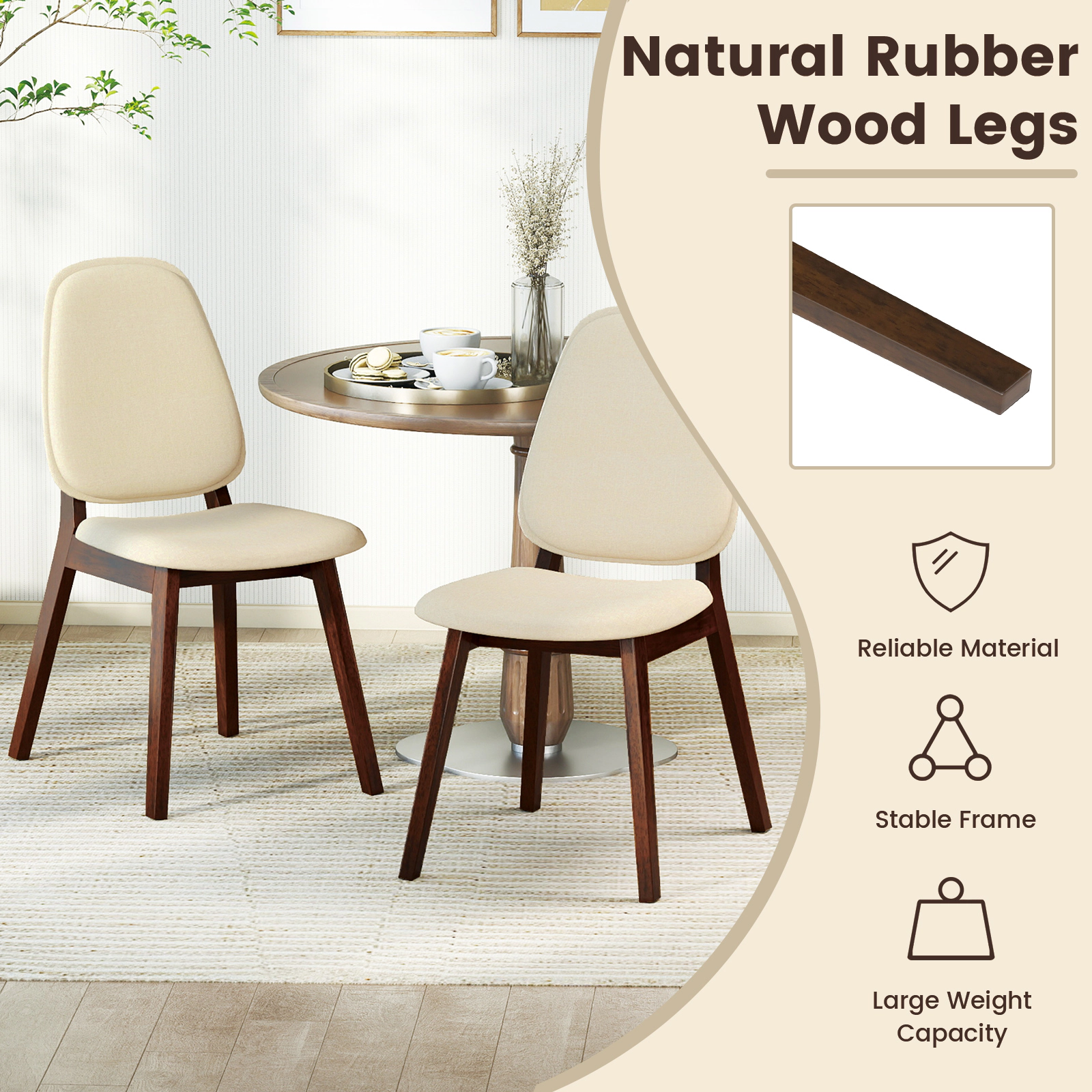 LJG Wooden Dining Chair Set of Mid-Century Modern Upholstered Side Armless Chair