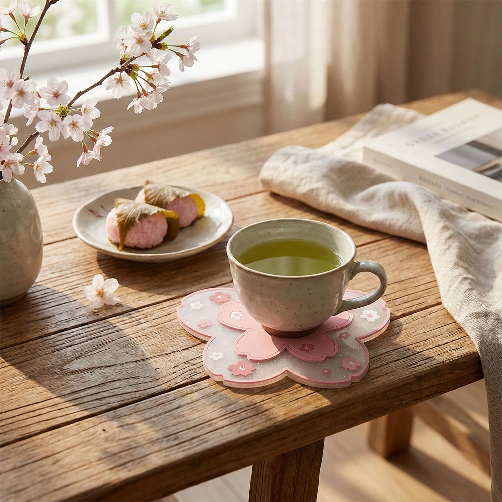Alilang Unisex 2-PC Cherry Blossom Flower Shaped Decorative Coaster Mat