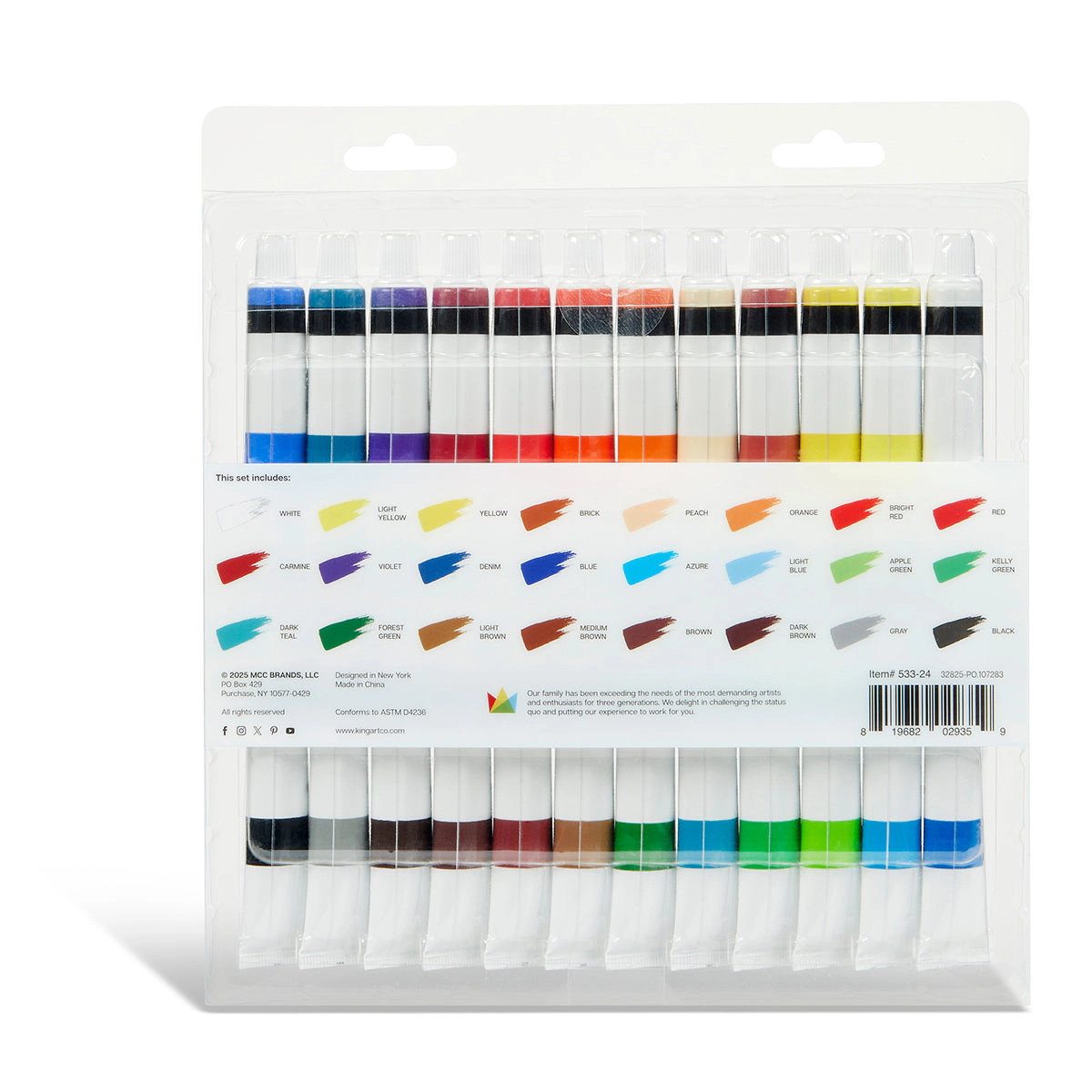 KINGART® Studio Gouache Paint Set 24 Colors, 12ml Tubes