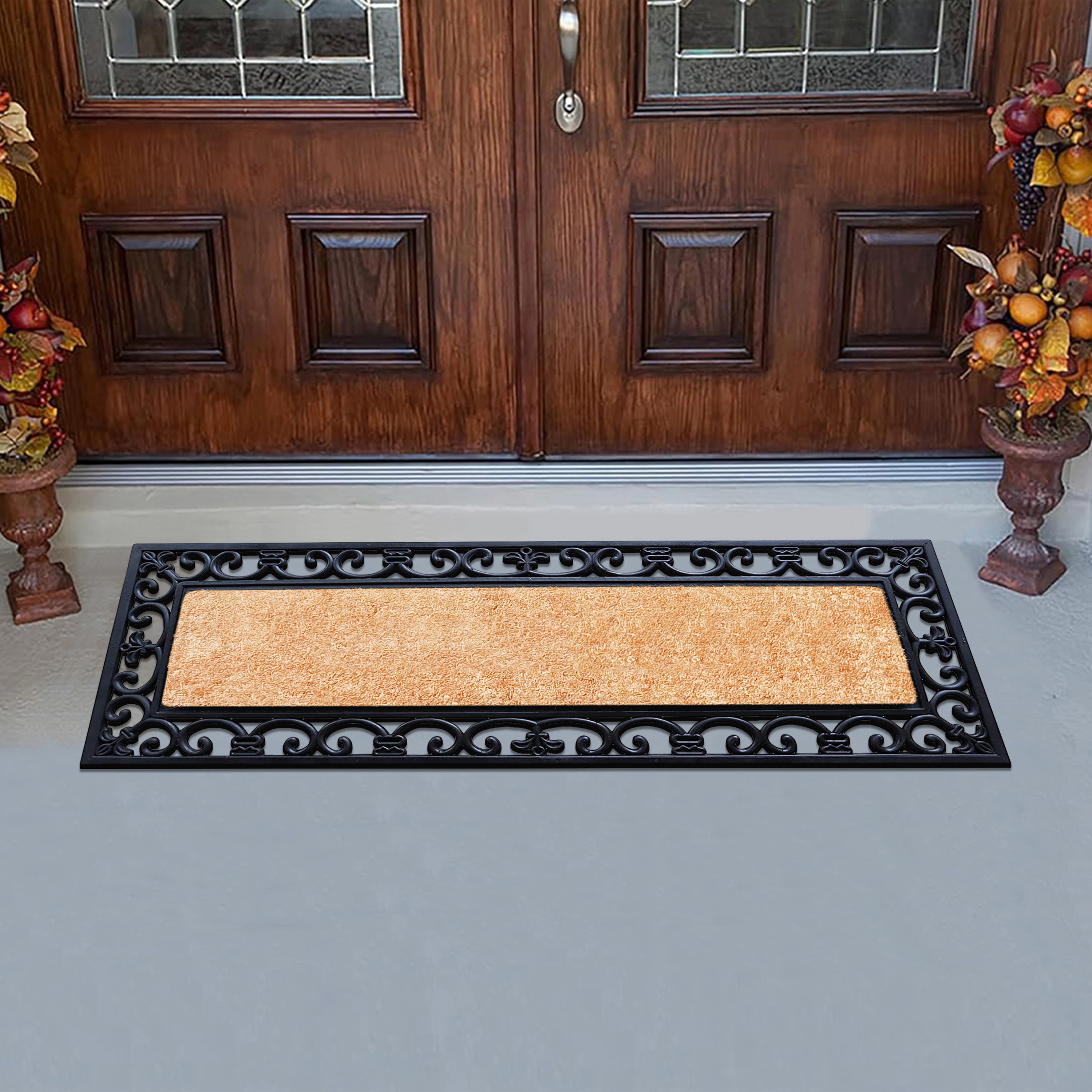 A1 Home Collections Myla Natural Coir and Rubber Front Door Doormat Heavy Duty Entry Mat 18 x 48 In