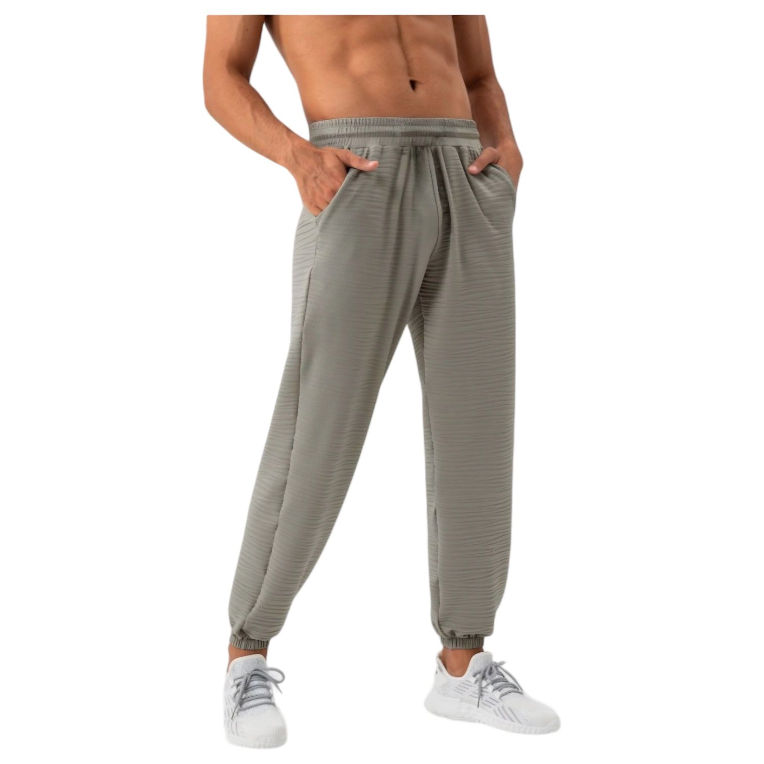 Anna-Kaci Men's Lightweight Textured Jogger Pants with Elastic Waist and Cuffed Ankles