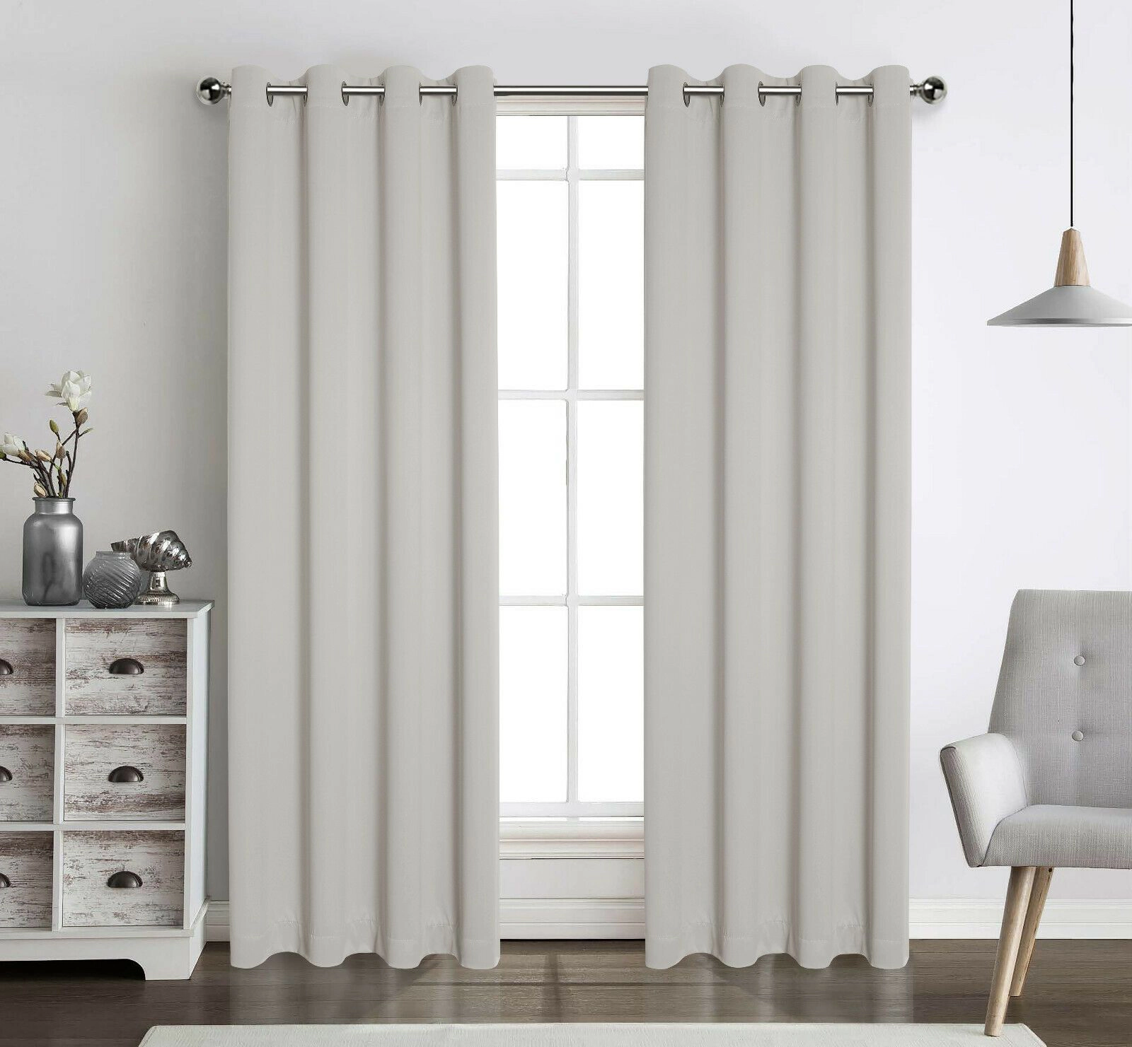 Kate Aurora Hotel Living 2 Pack 100% Blackout Grommet Top Ivory Beige Curtain Panels