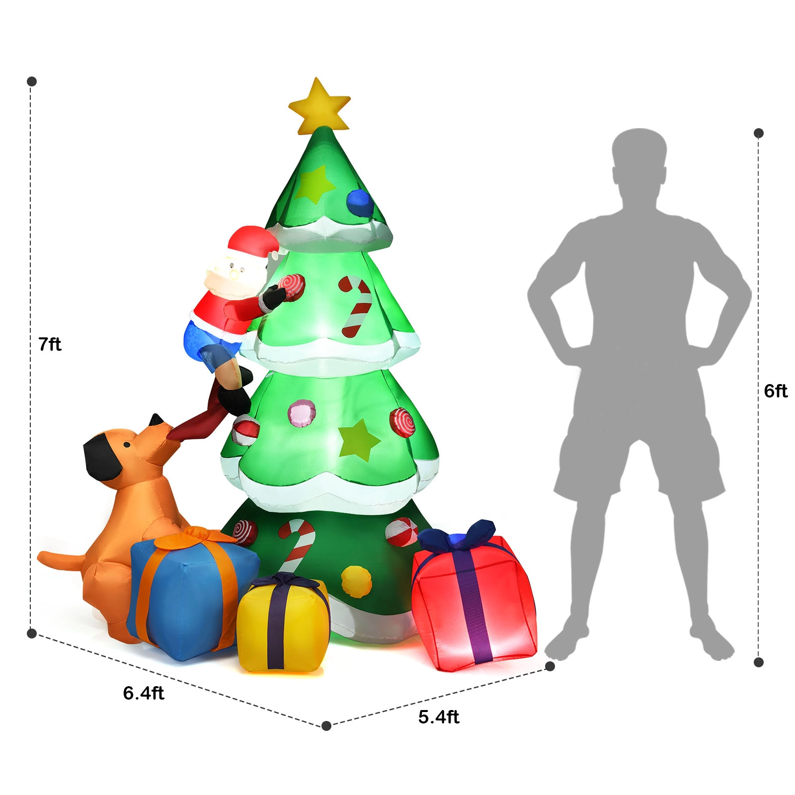 Glintex 7-Ft Inflatable Christmas Tree with Santa Gift Boxes and LED Lights, Multicolor