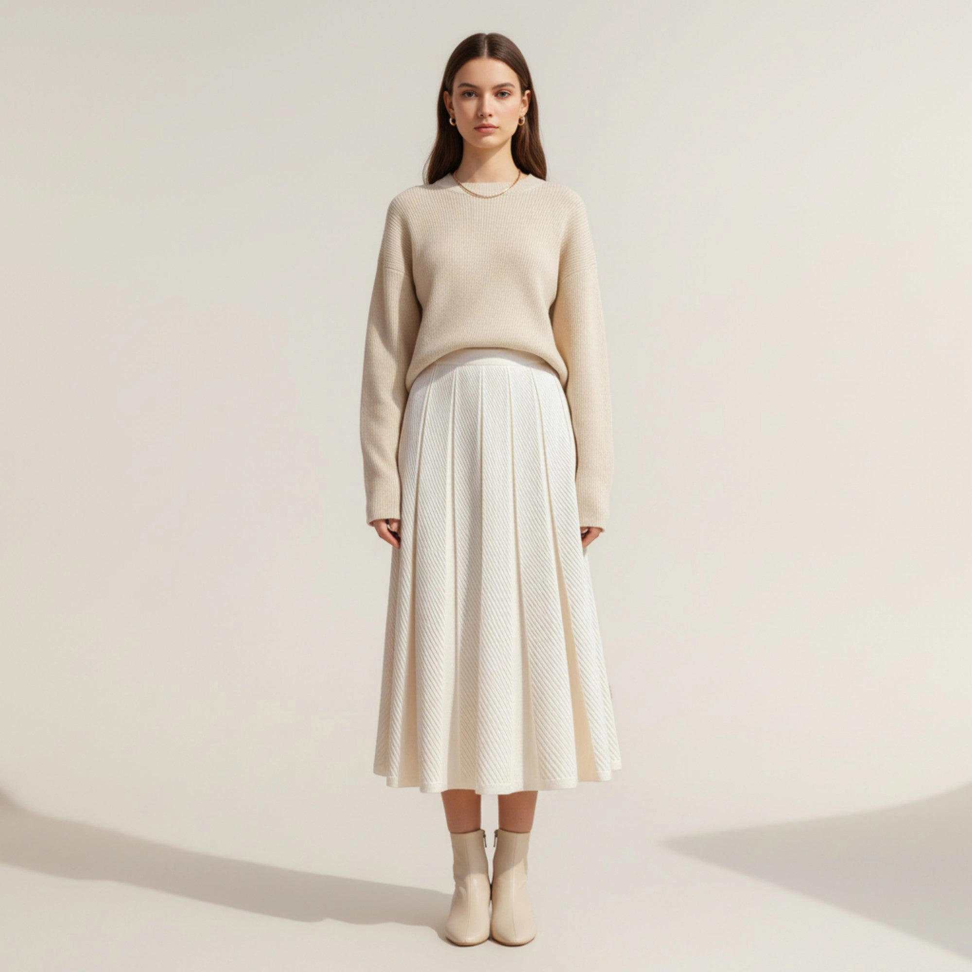 Anna-Kaci Womens Textured Pleated Knit Midi Skirt
