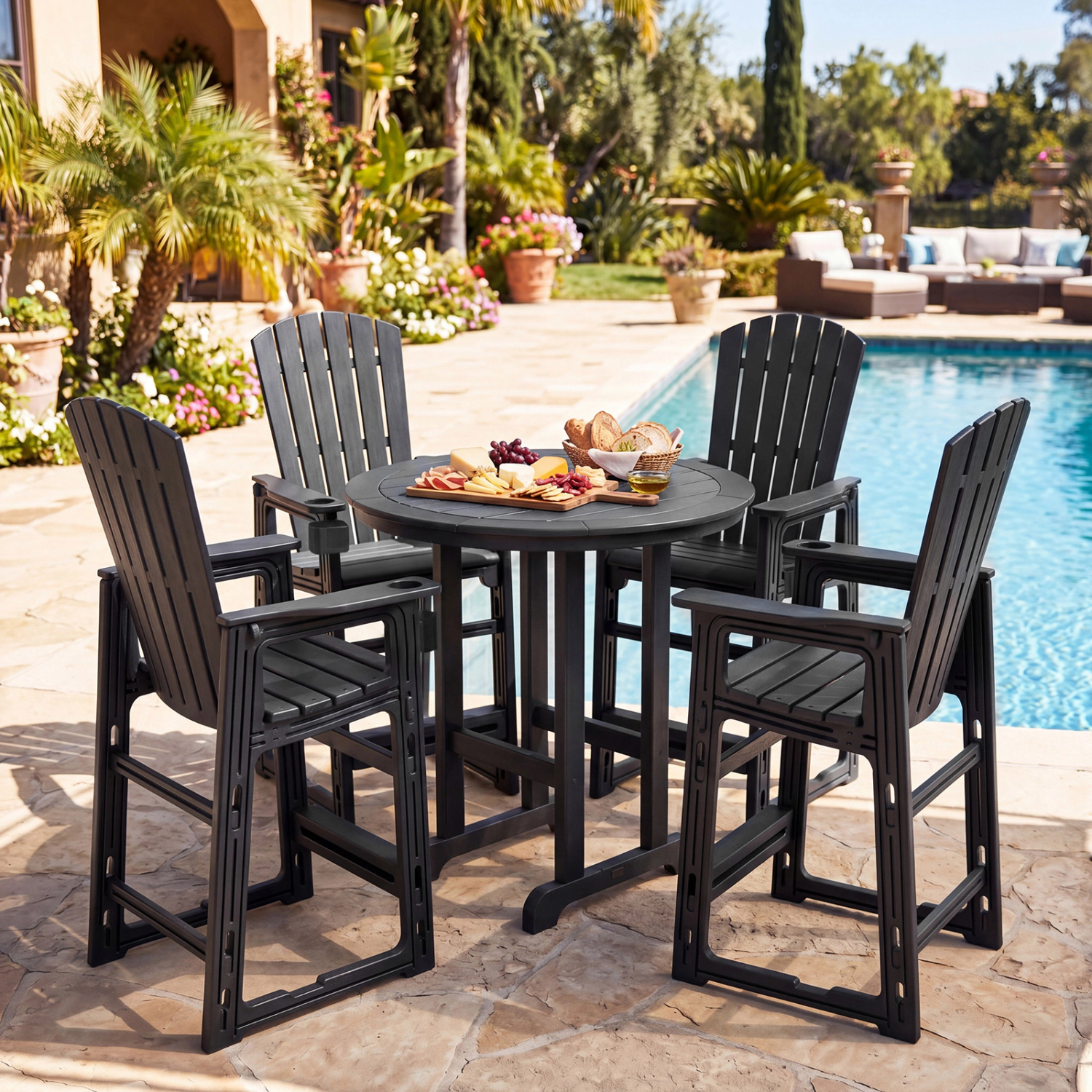 LJG Outdoor 29 Inch Height Bar Stool with Backrest and Armrests