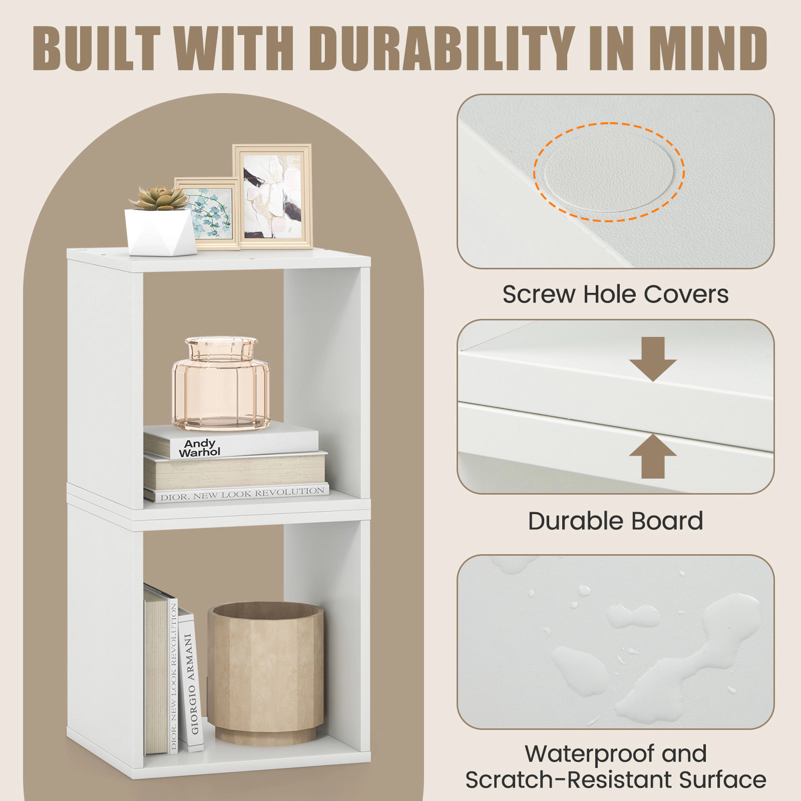 SUGIFT Cube Storage Organizer Set of 2 White Stackable Wooden Display Cubes