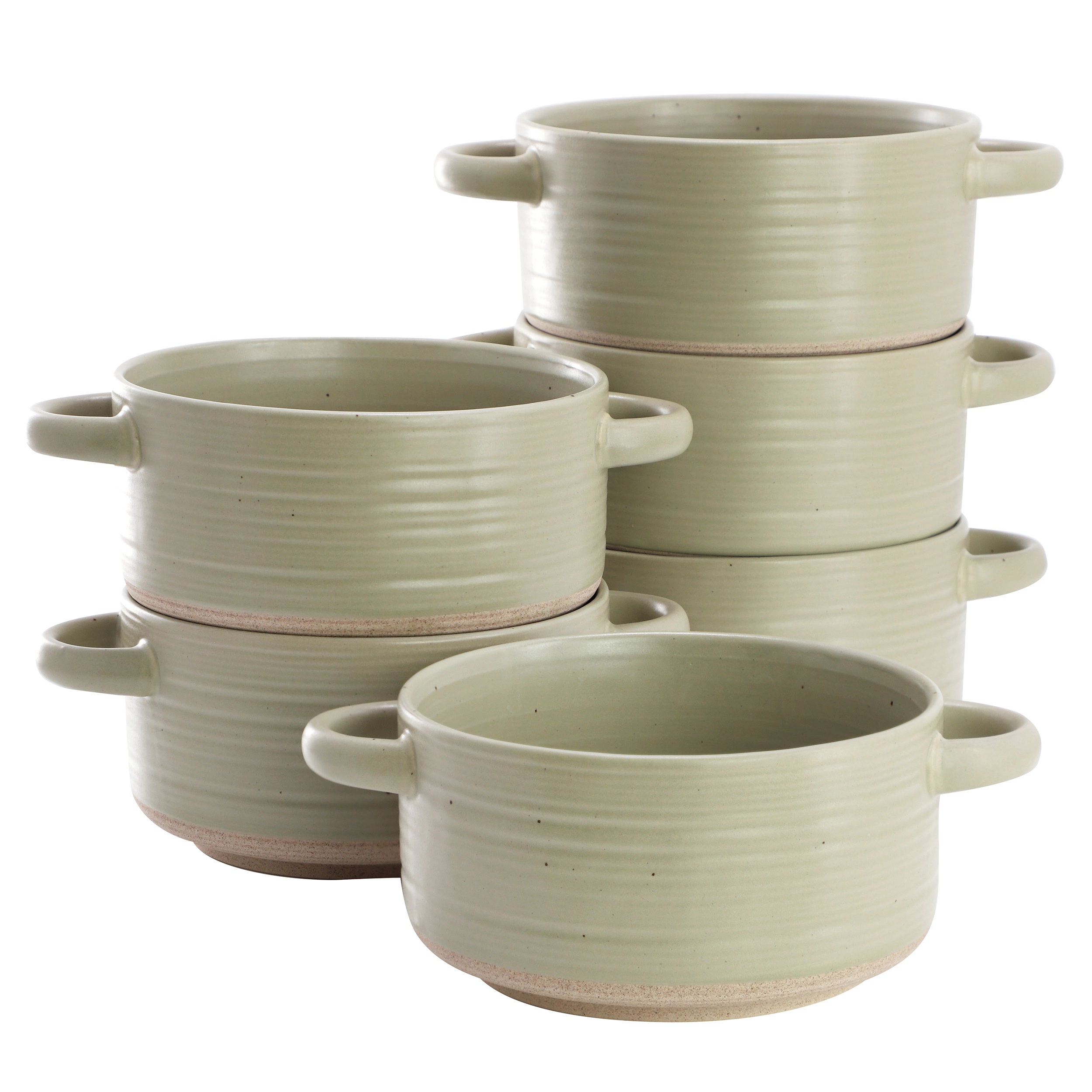 Gibson Elite Monaco Circle 6 Piece 6 Inch Stoneware Soup Bowls with Handles in Cream