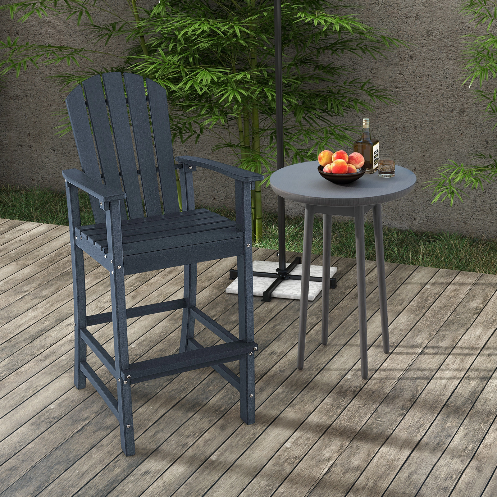 SUGIFT 30-In Counter-Height Navy HDPE Outdoor Bar Stool with Armrests, Footrest, 360-Lb Capacity