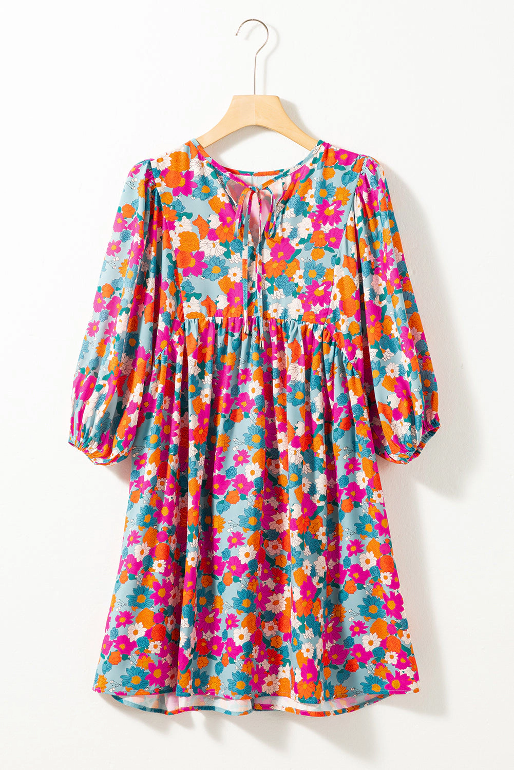Threaded Pear Women's Lena Floral Bubble Sleeve Babydoll Dress