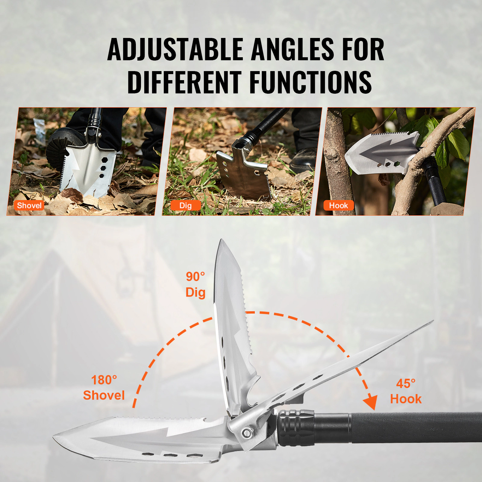 HONGGE Survival Shovel 1 Camping Shovel Folding Multitool Military Grade Portable Compact Tactical Shovel Multifunction