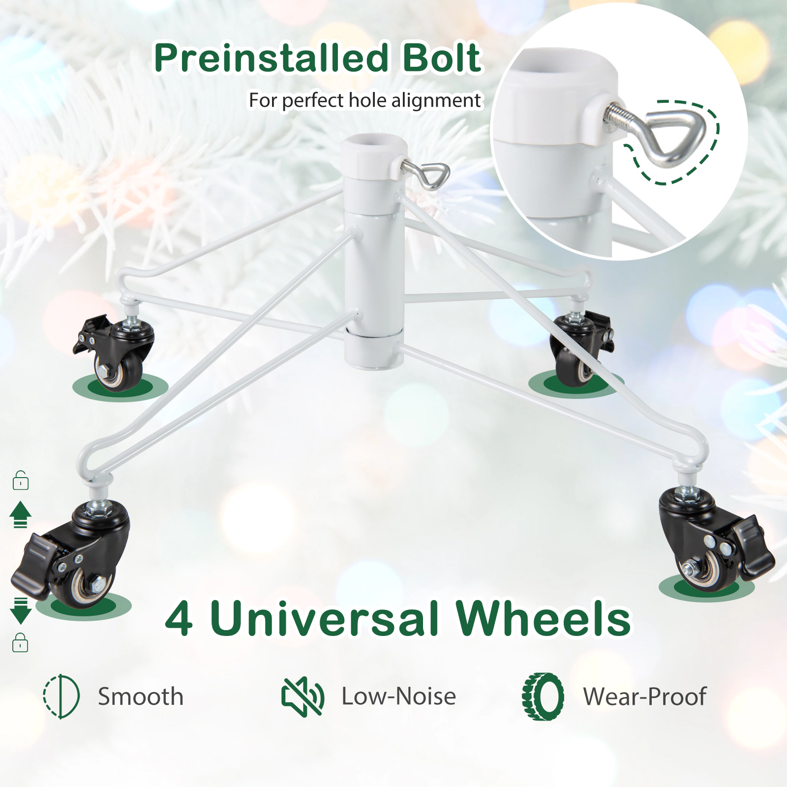 SUGIFT 7-ft White Pre-Lit Flocked Artificial Christmas Tree with 1880 Tips 900 LED Lights and 4 Wheels