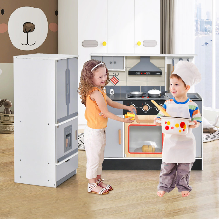 Hivvago Wooden Chef Play Kitchen and Refrigerator with Realistic Range Hood and Roaster