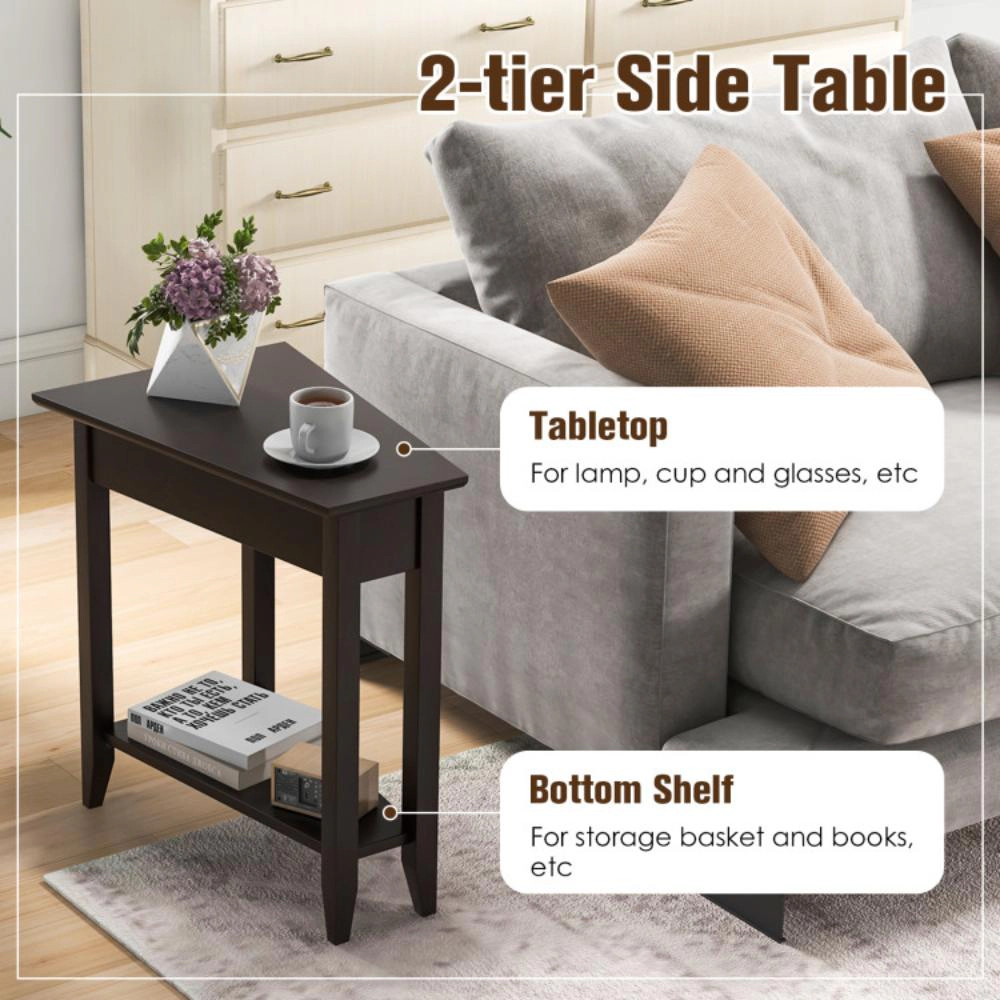 Hivvago Narrow Corner Side Table with Dual Shelves and Wooden Base