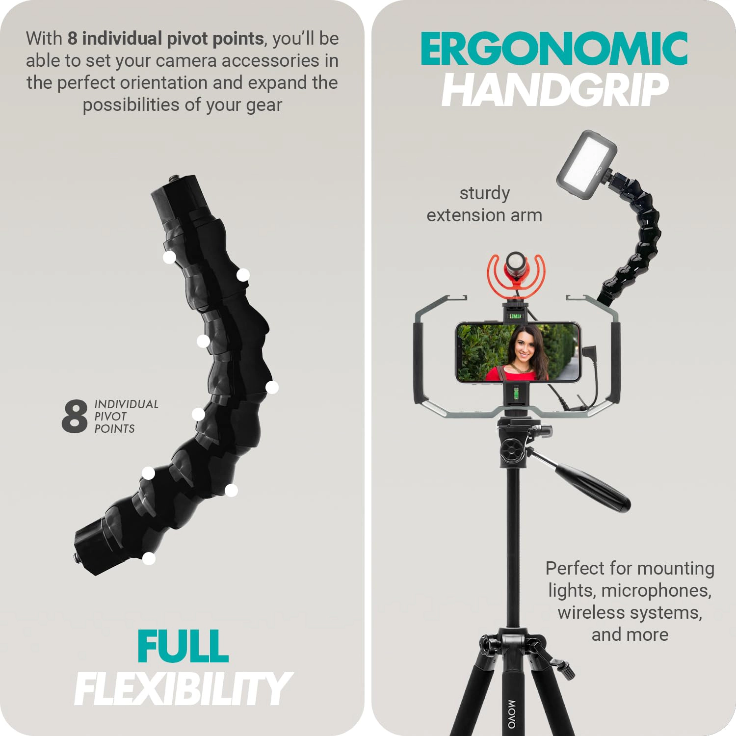 Movo UWA-8 Articulating Camera Rig Extension Mount - Flexible Extension Arm with Dual 1/4" Mounting Screws for Camer