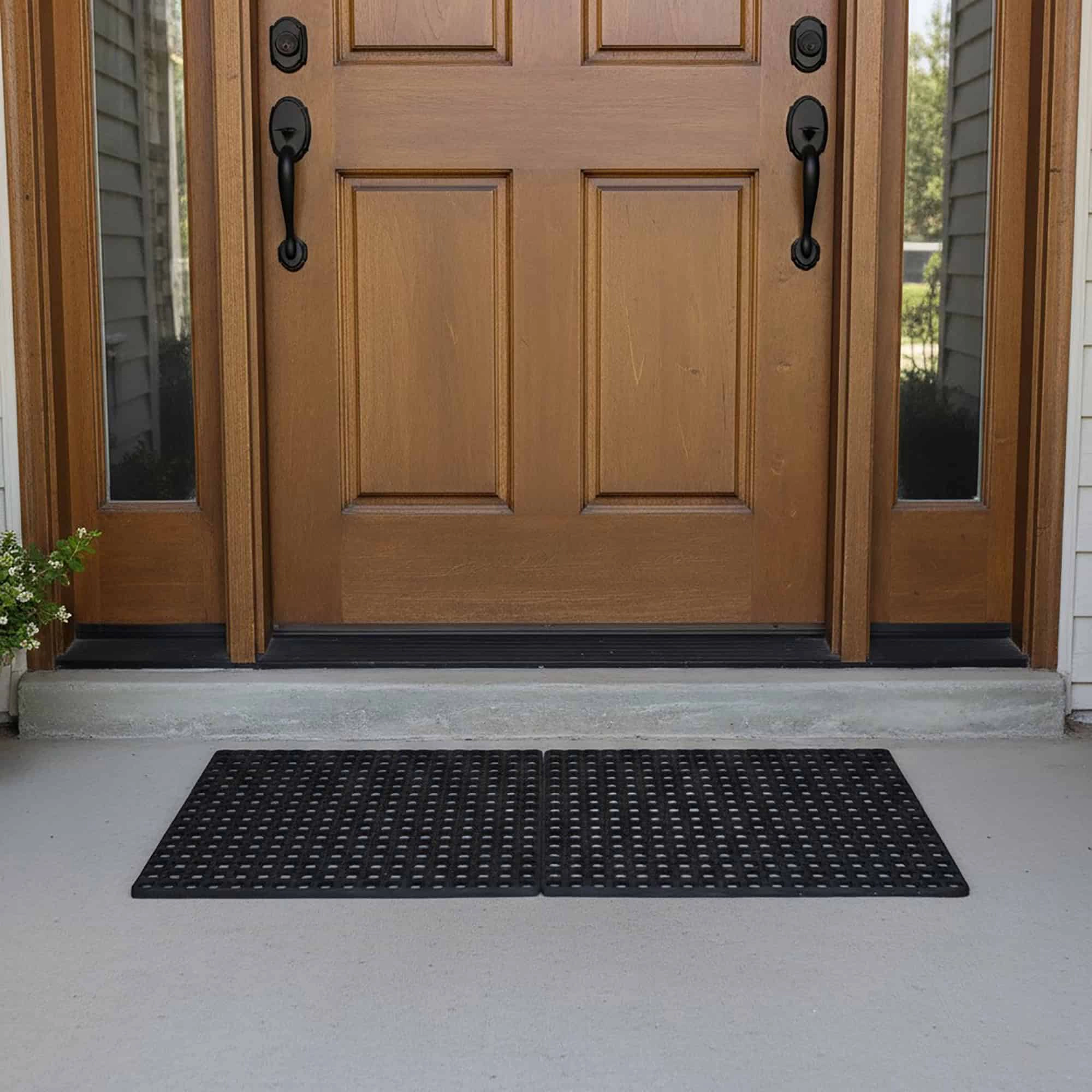 Evideco French Home Goods Black Honeycomb Pack of 2 Rubber Doormat 48 x 32 Inches