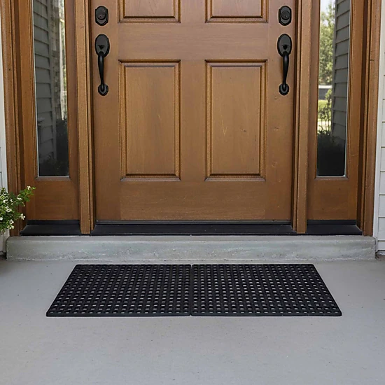 Evideco French Home Goods Black Honeycomb Pack of 2 Rubber Doormat 48 x 32 Inches