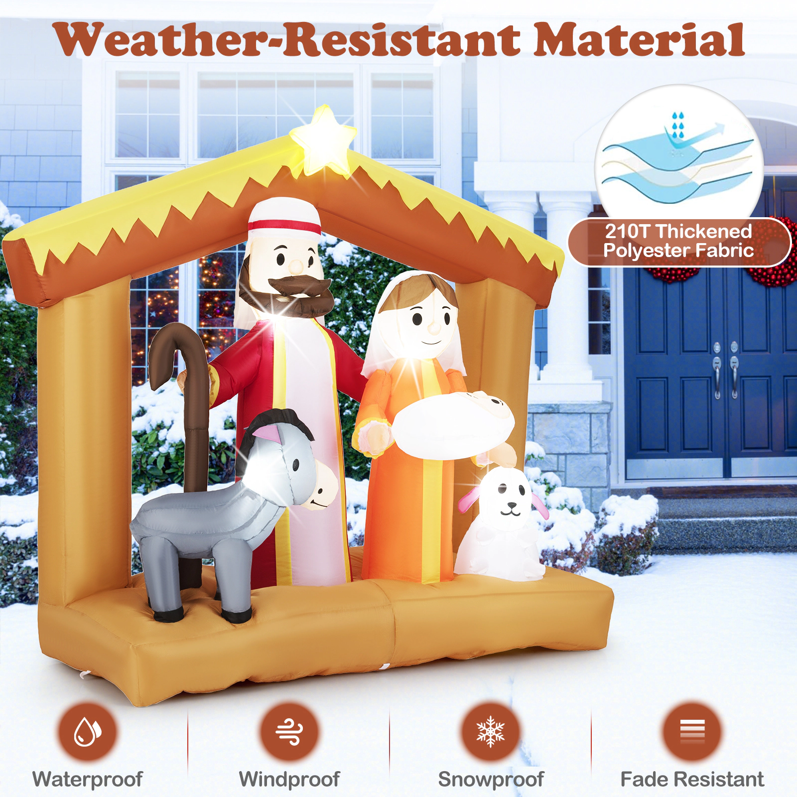 Glintex 6-Ft Inflatable Nativity Scene with Built-In Sandbag and 6 LED Lights, Multicolor