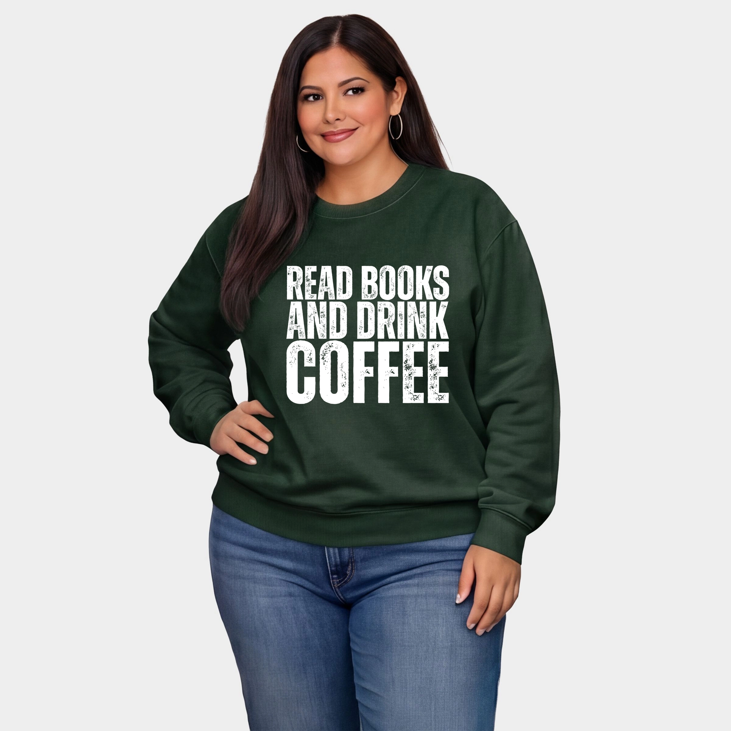 Simply Sage Market - Women's Plus Sweatshirt Read Books And Drink Coffee Distressed