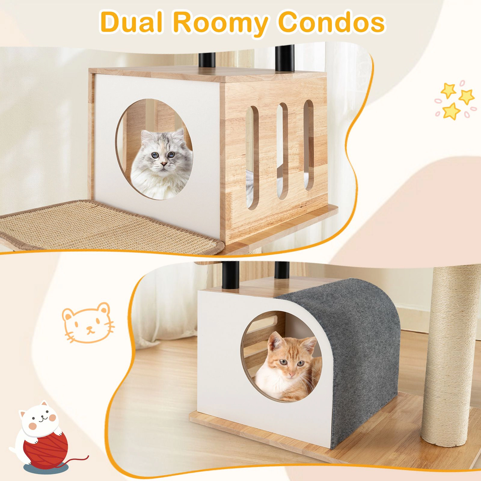 SlickBlue Tall Cat Tree with Double Cat Houses & Sisal Scratchers