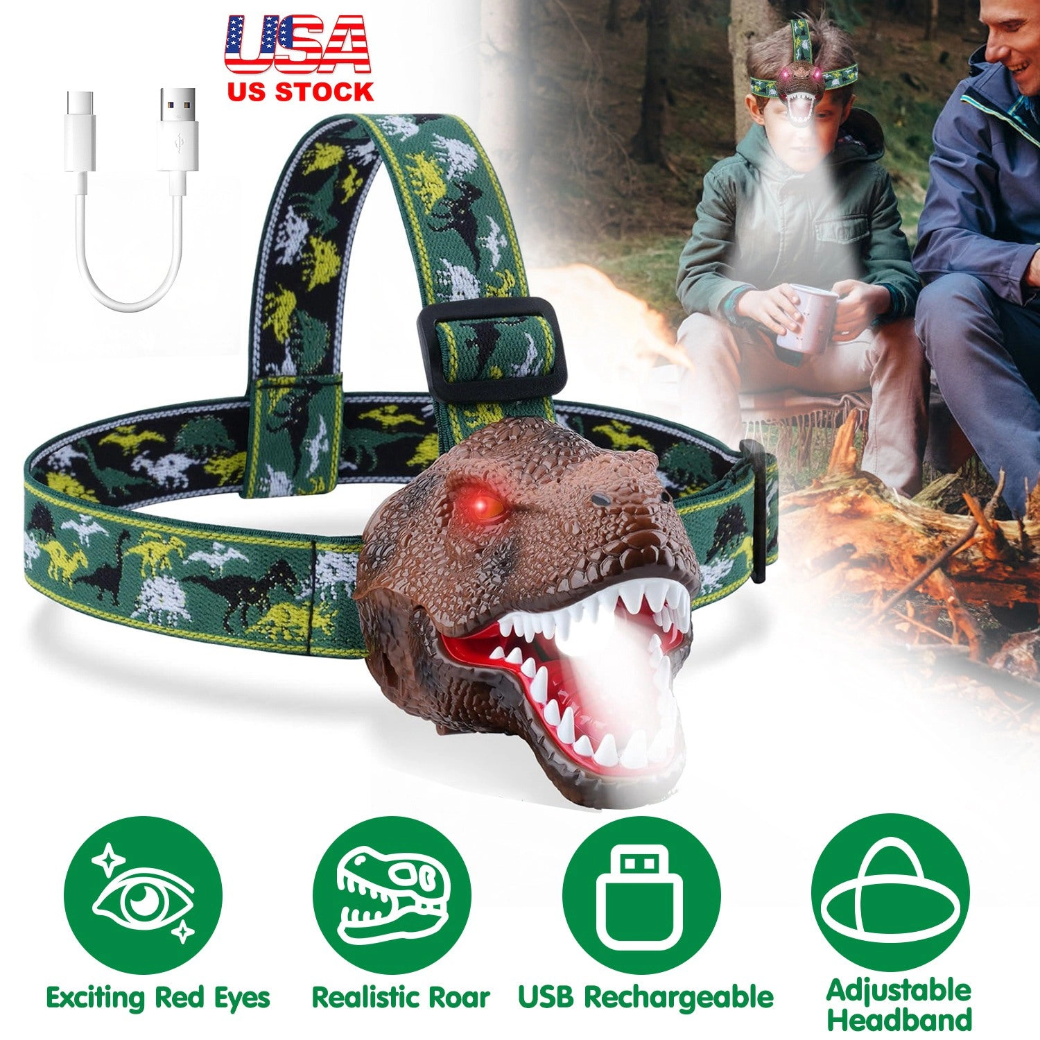 GBruno Rechargeable Dinosaur Headlamp For Kids
