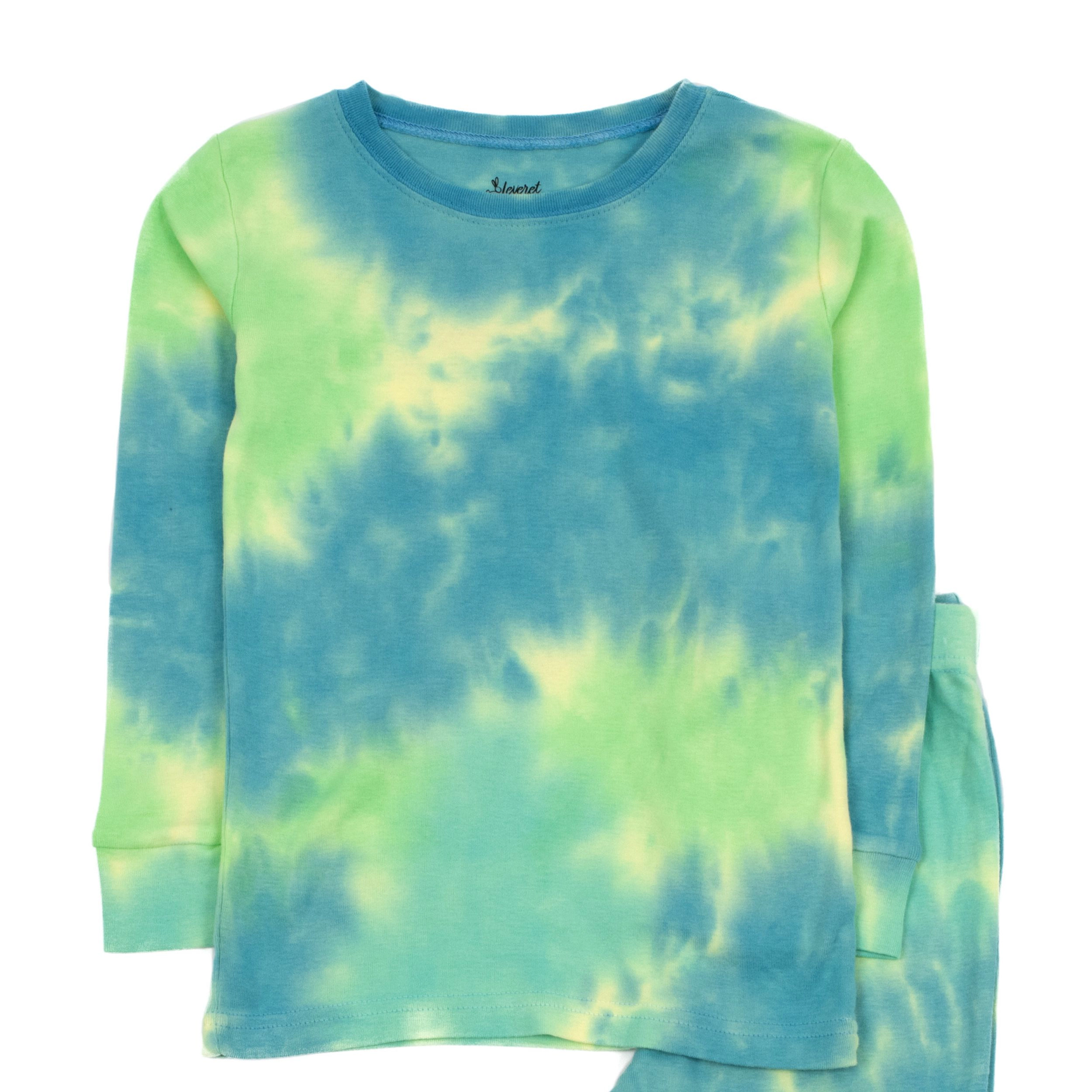 Leveret Kids 2-Piece Colorful Rainbow Tie Dye Mix Cotton Snug Fit Pajama Set