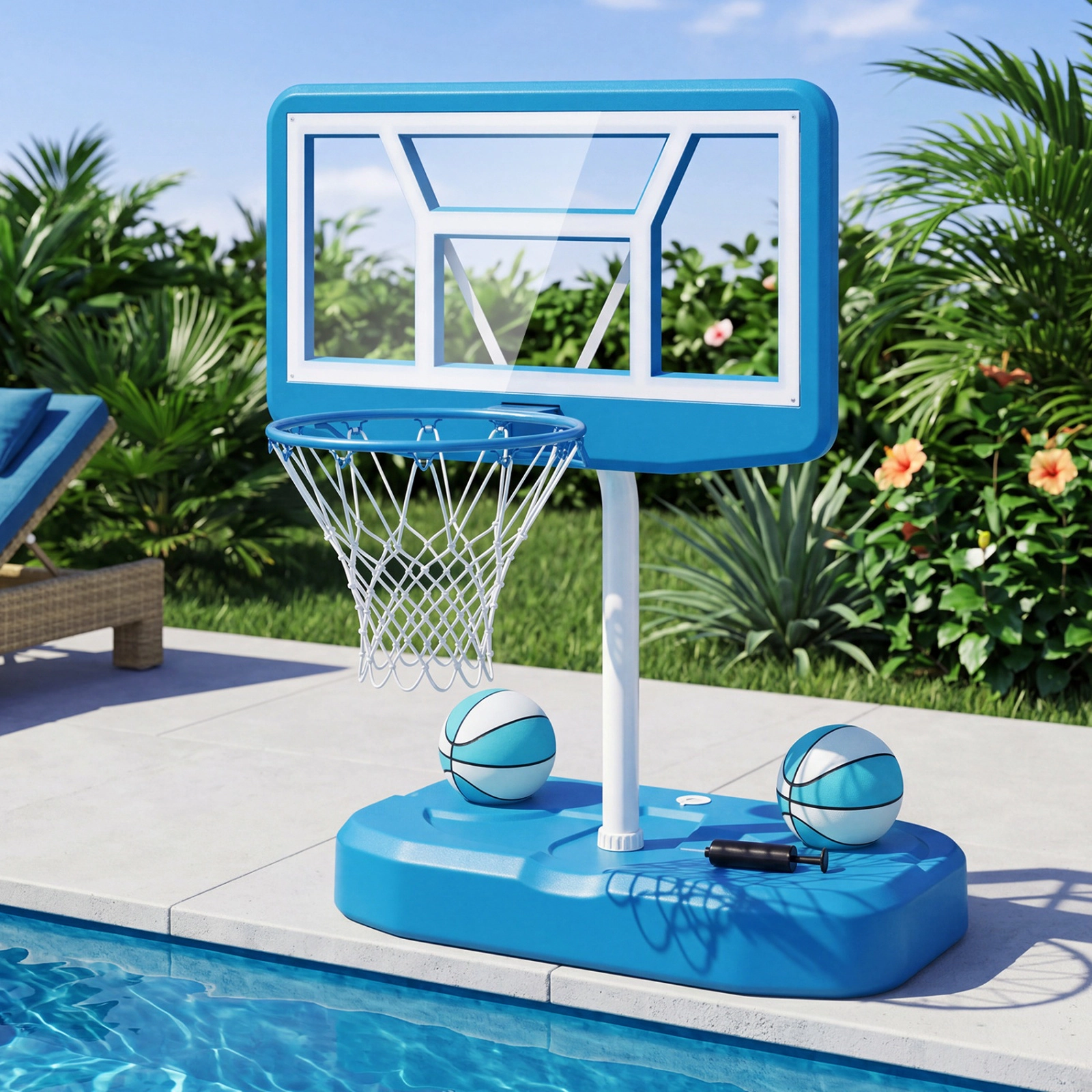 SUGIFT Kids Light Blue Pool Basketball Hoop Set with 2 Balls and Inflation Pump 42-in Backboard W 3.2-ft Rim H