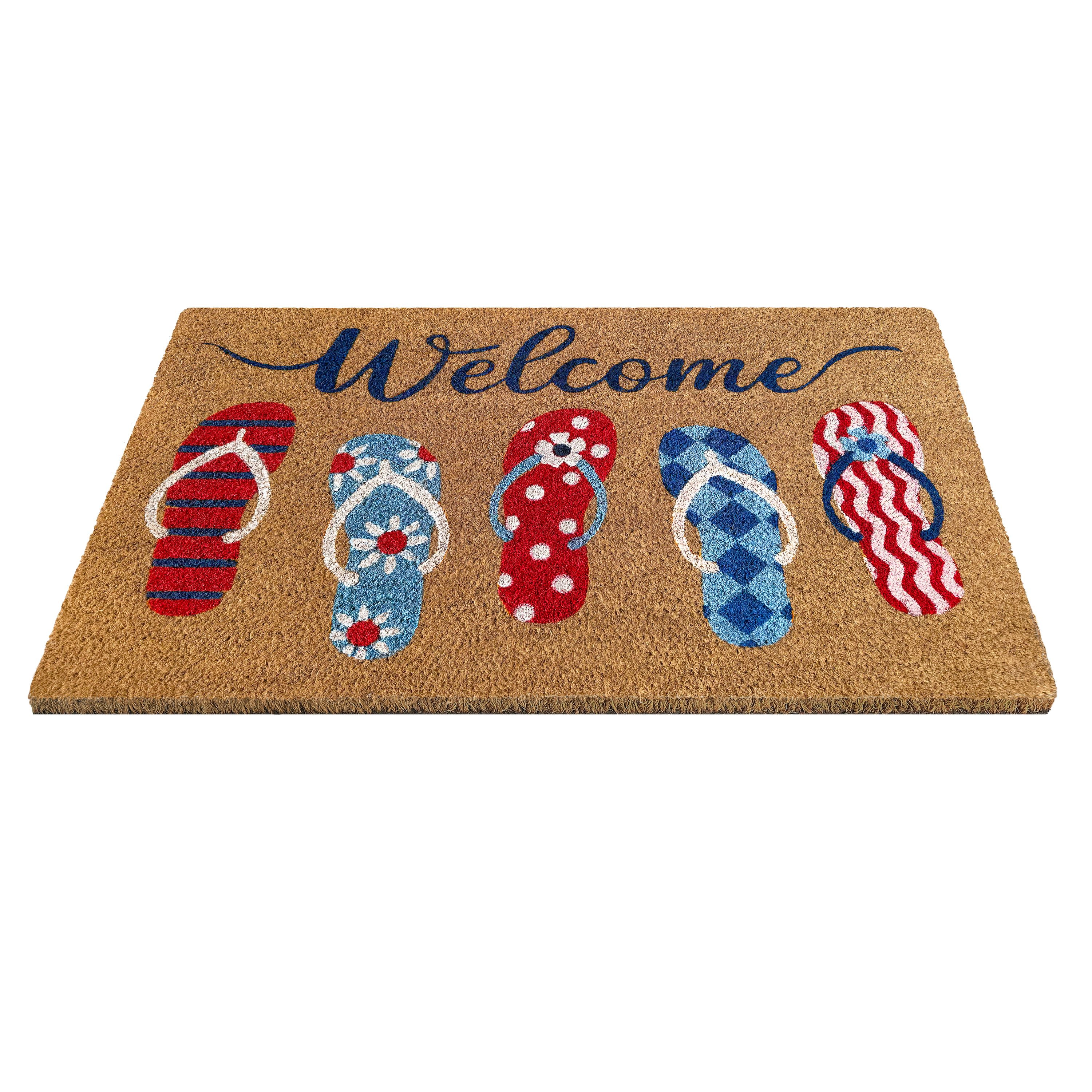 Kate Aurora Summer Fun Flip Flops Bristled Coir Outdoor Welcome Mat - 18"x30"