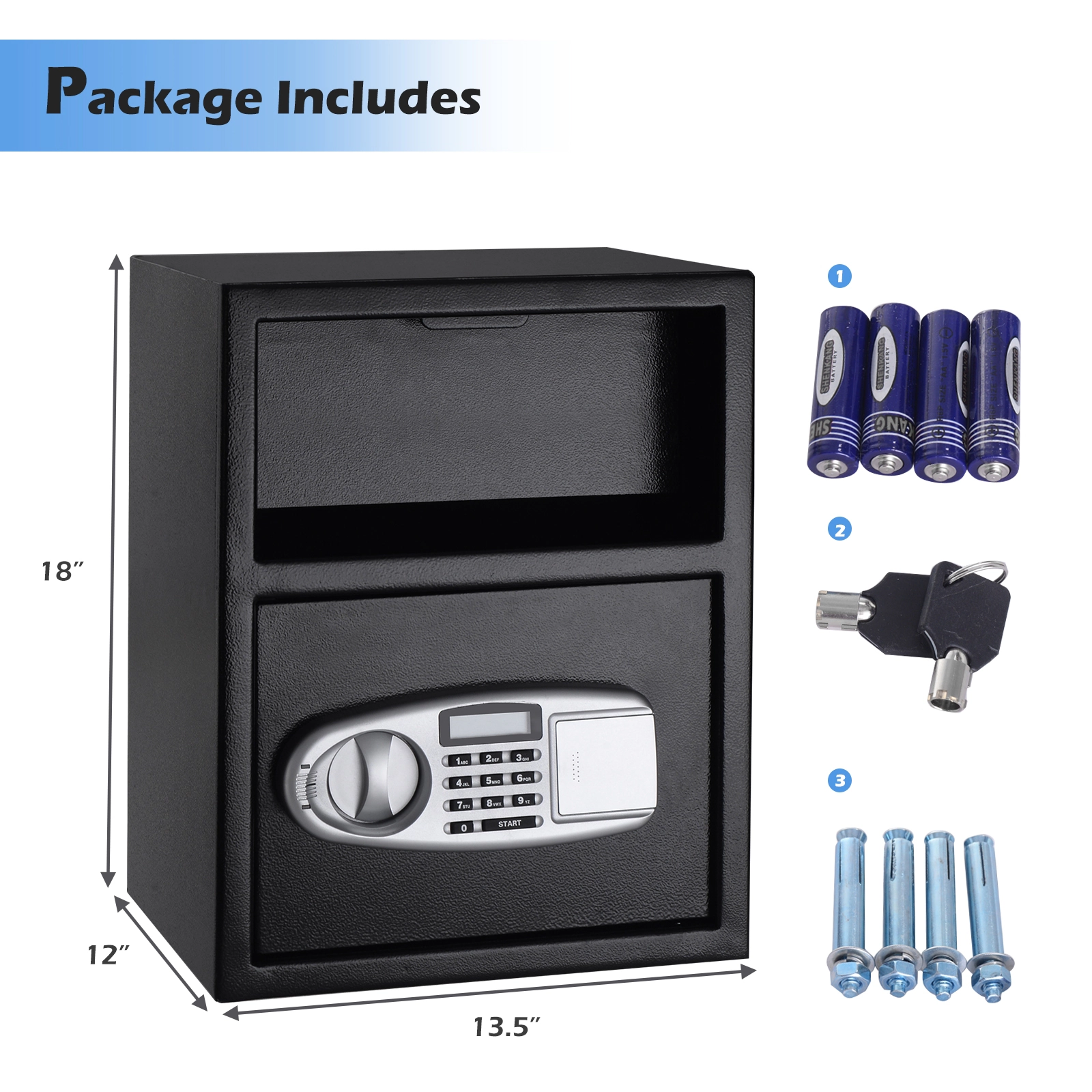 SUGIFT Front-Load Deposit Slot Digital Keypad Steel Depository Safe 13.9-in x 11.9-in x 17.7-in 6-mm Door Black