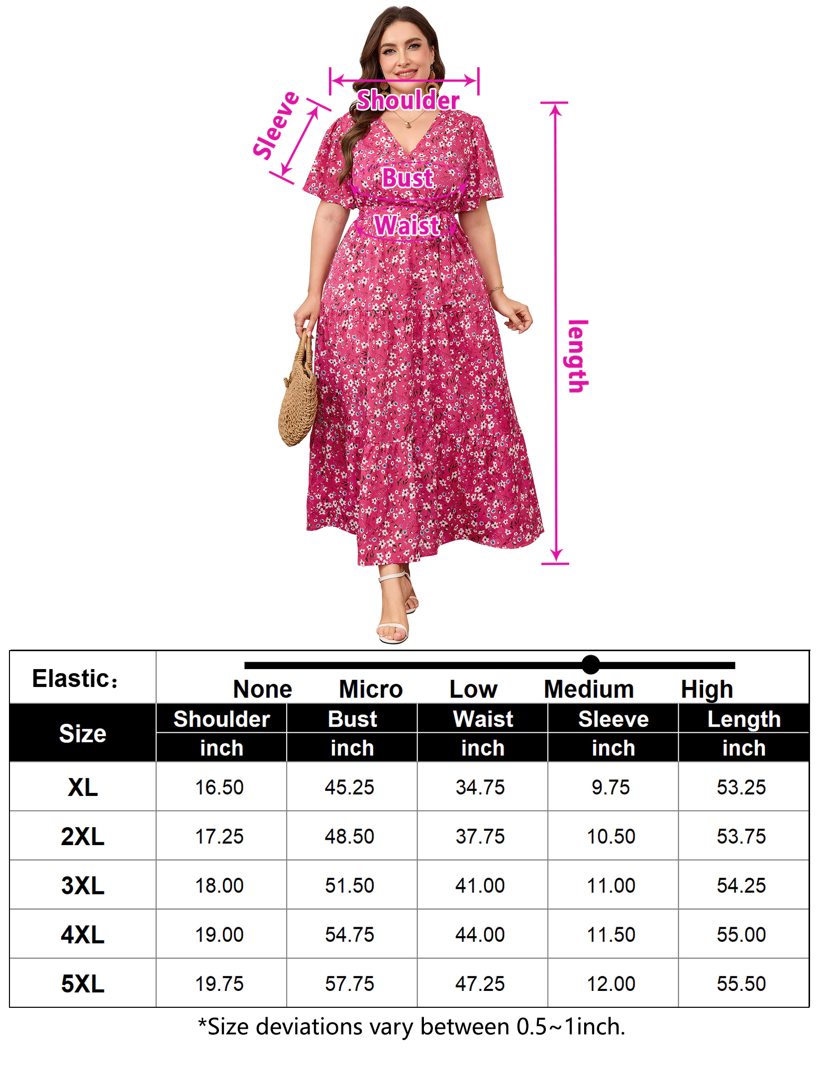 KOJOOIN Women's Plus Tropical Dresses V Neck Short Sleeve Floral Long Summer Casual Dress
