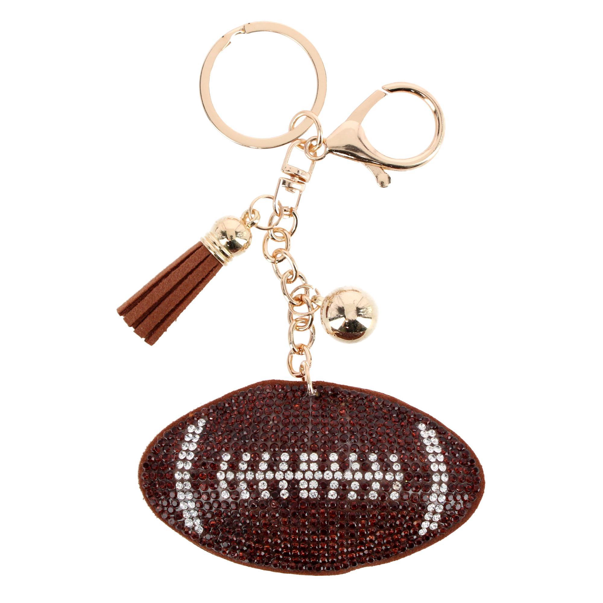 CTM Women's Rhinestone Football with Tassel Bag Charm & Key Chain