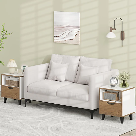 SlickBlue Modern Nightstand with Drawer and Open Storage Shelf
