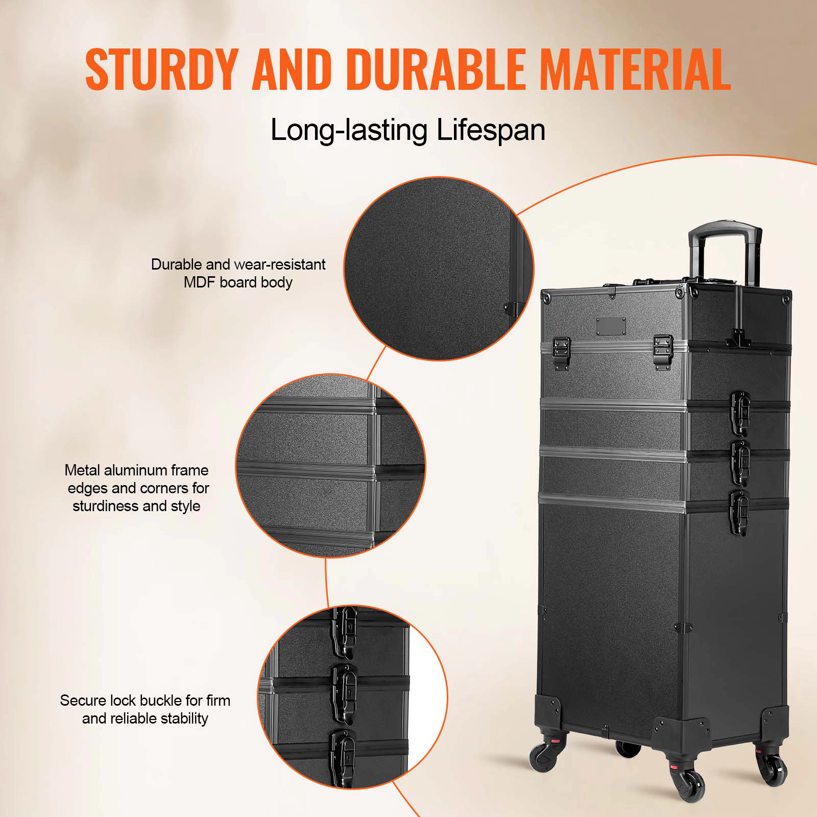 HONGGE Professional Makeup Train Case Aluminum Cosmetic Case