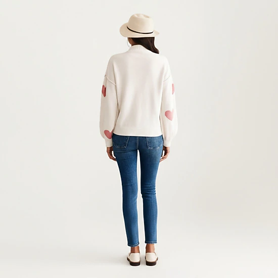 Anna-Kaci Women's Long Sleeve Valentine Knit Sweater with Heart Pattern and Ribbed Trim