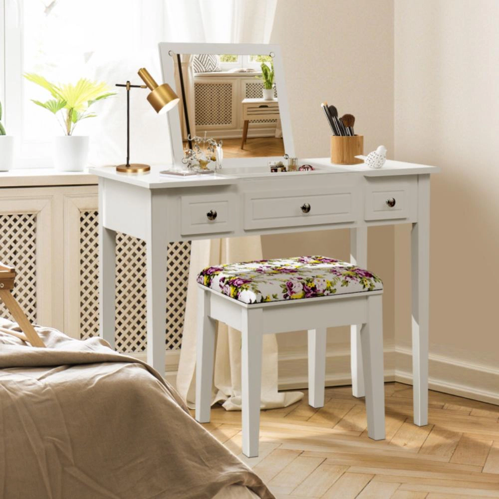 Hivvago Vanity Dressing Table Set With Flip Top Mirror And 3 Drawers