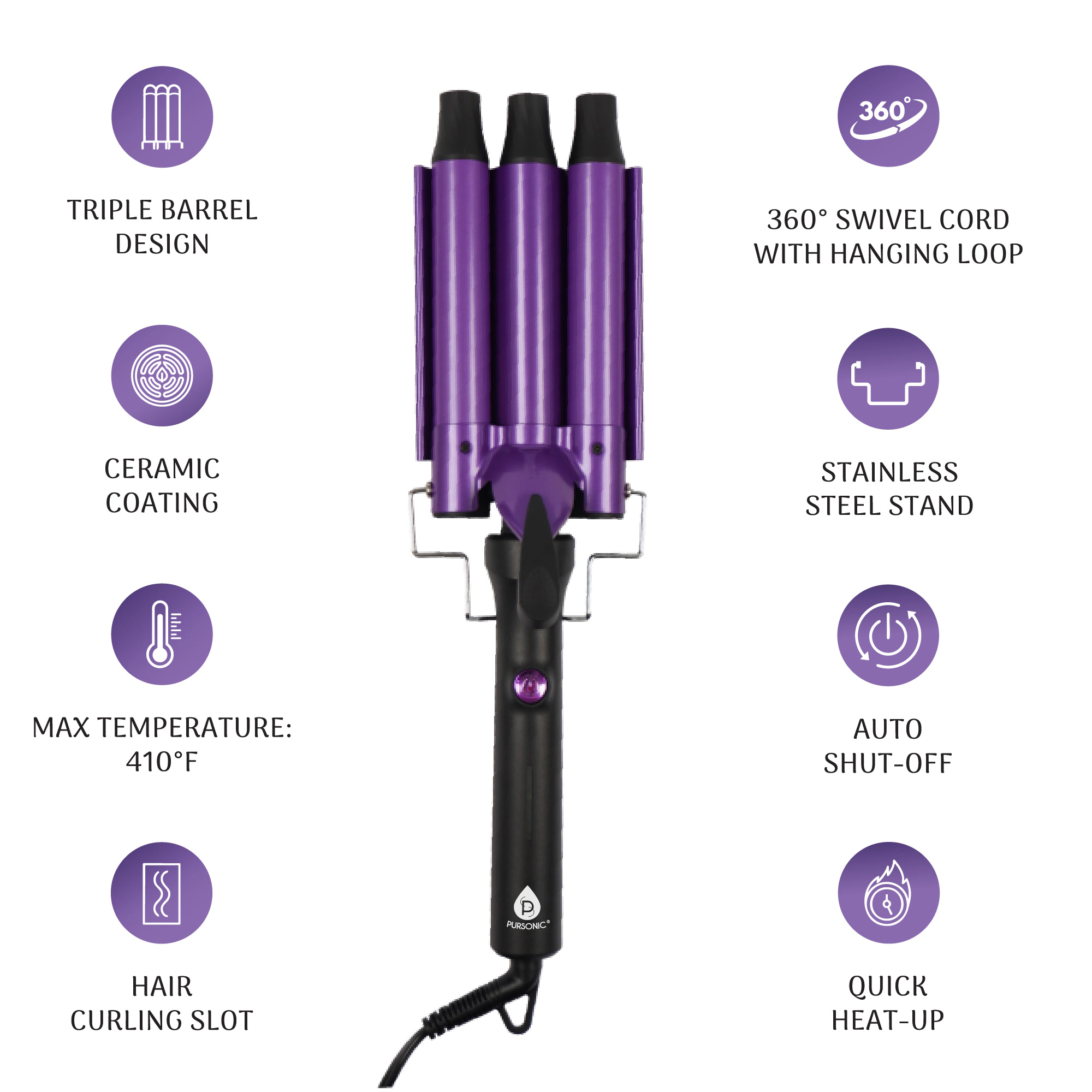 Pursonic Women's Triple Barrel Hair Curler – Effortless Beach Waves & Curls
