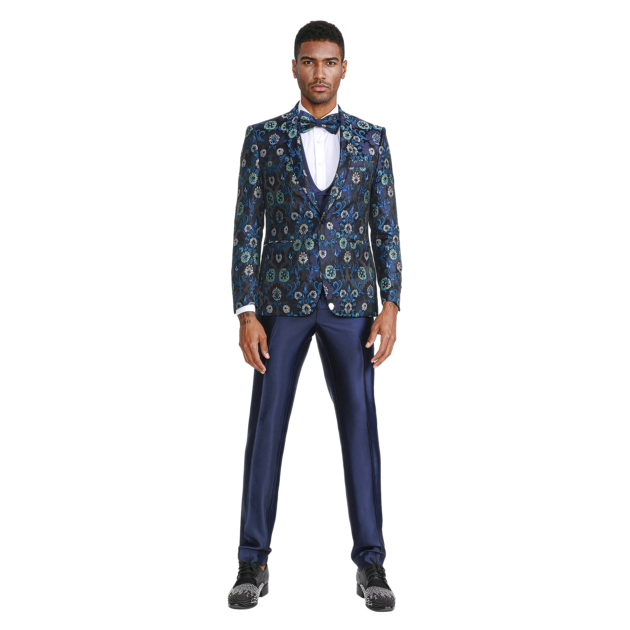 Tazzio Men's Skinny Fit Floral 3-Pc. Suit Set, Bowtie Included