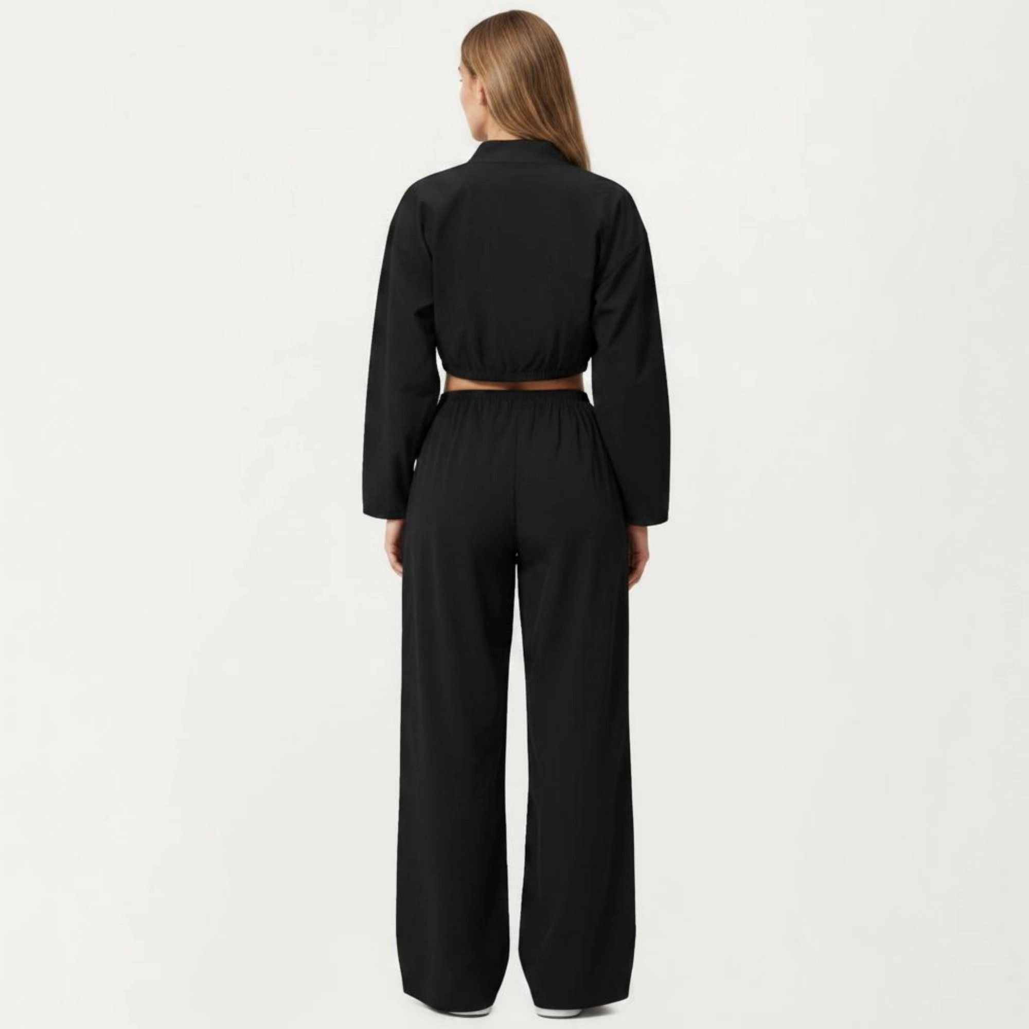 Anna-Kaci Women's Cropped Zip Front Jacket with Elastic Hem and Long Sleeves
